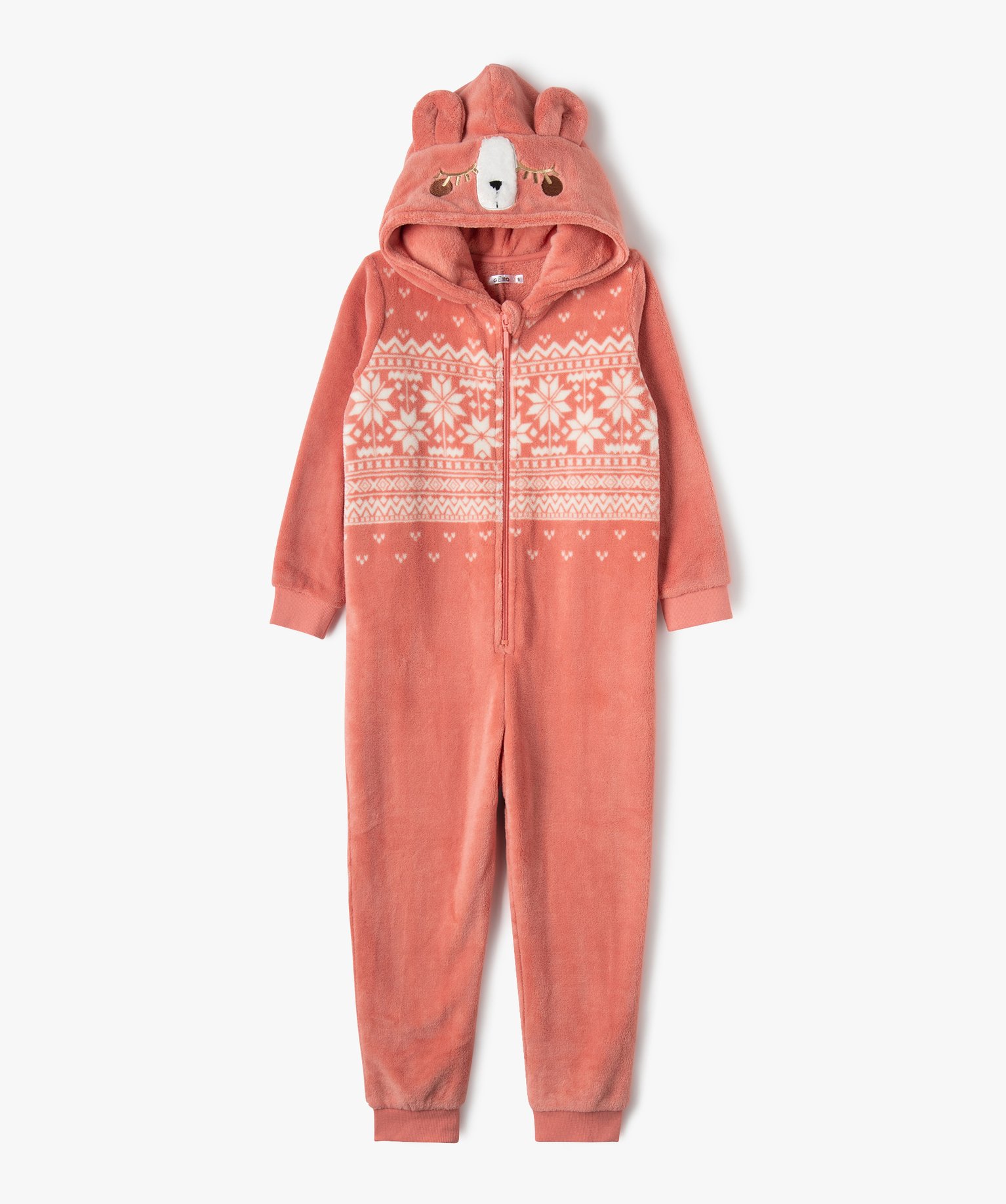 combinaison pyjama enfant zippee a capuche lama rose