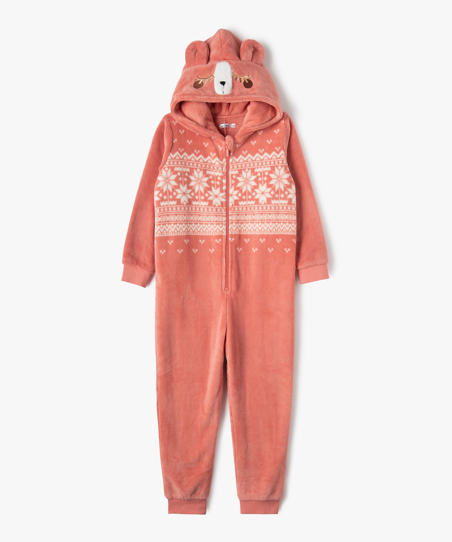 Combinaison pyjama pilou à capuche rose femme