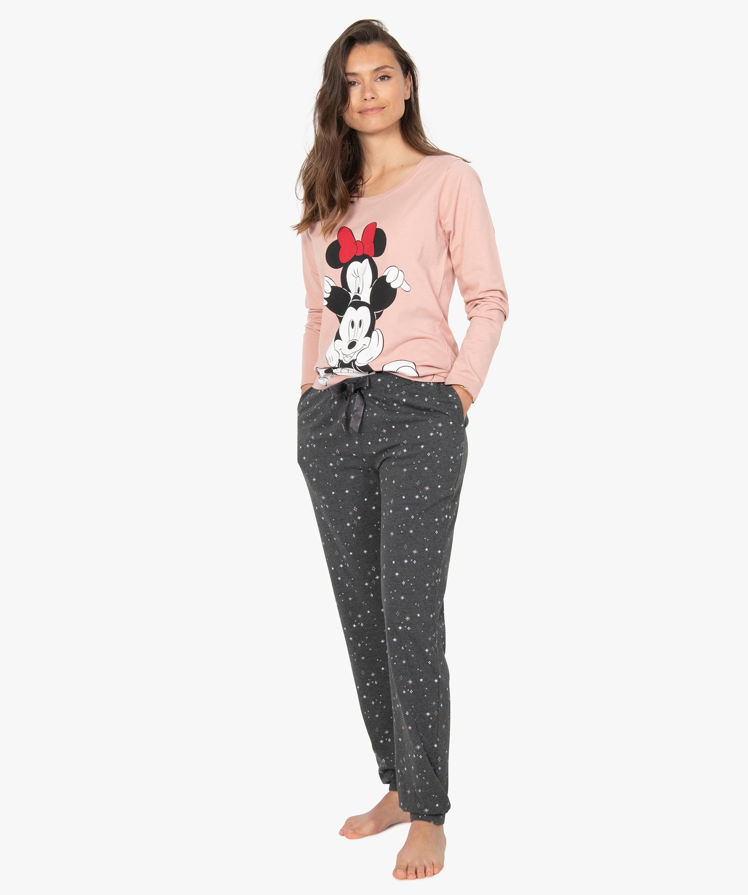 pyjama femme imprime mickey et minnie - disney rose pyjamas