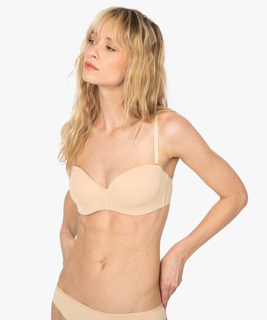 soutien-gorge bandeau en microfibre avec bretelles muti-positions beige soutien-gorge bandeau