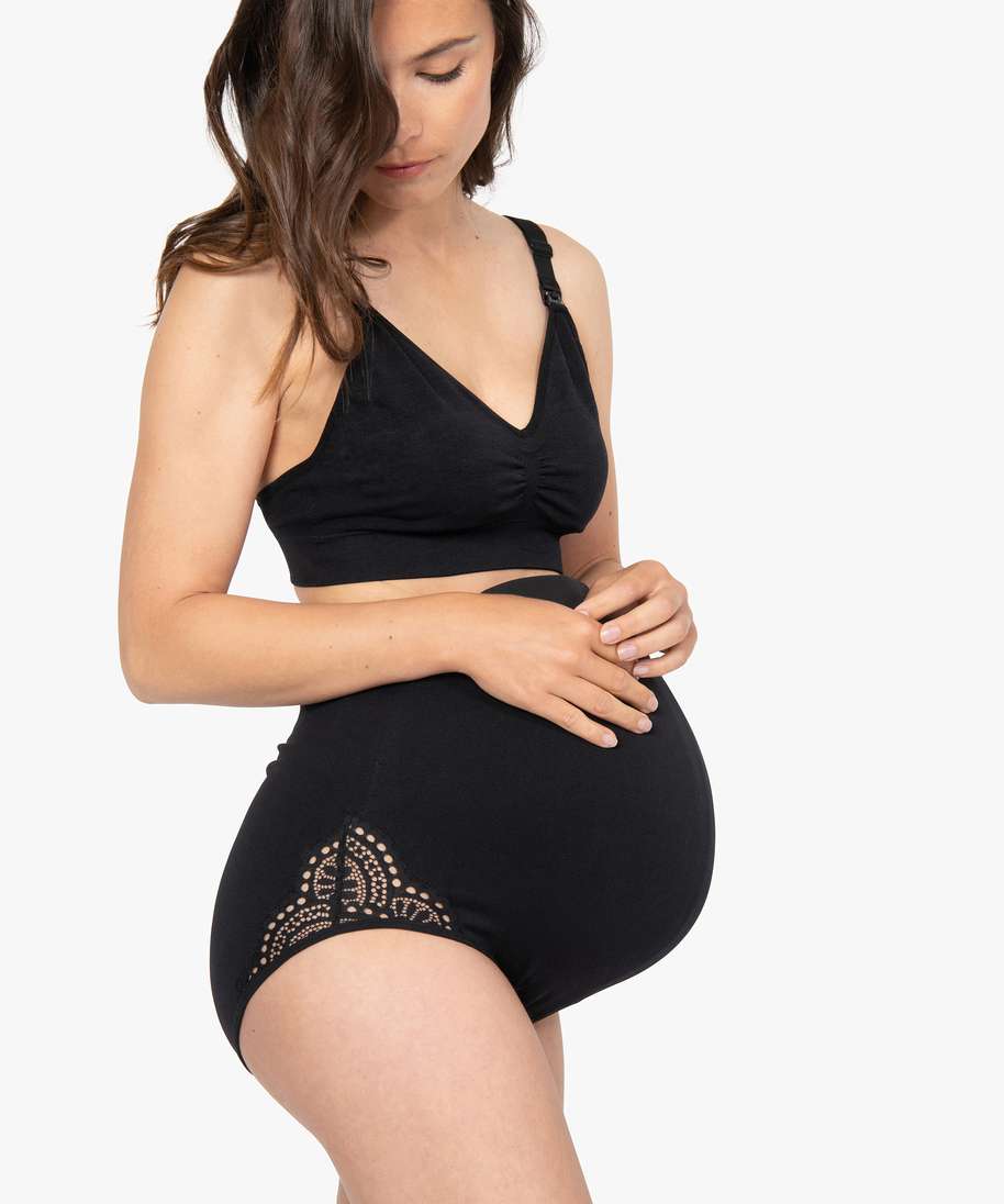 culotte haute de grossesse en microfibre douce et dentelle noir culottes  femme