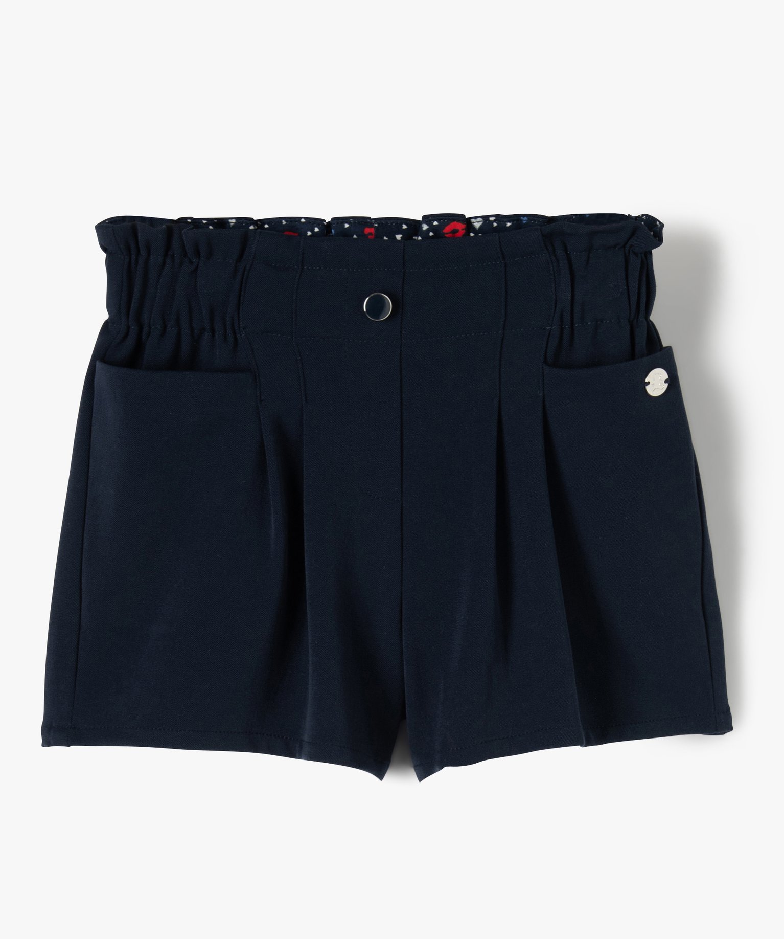 short fille taille haute elastiquee - lulu castagnette bleu shorts