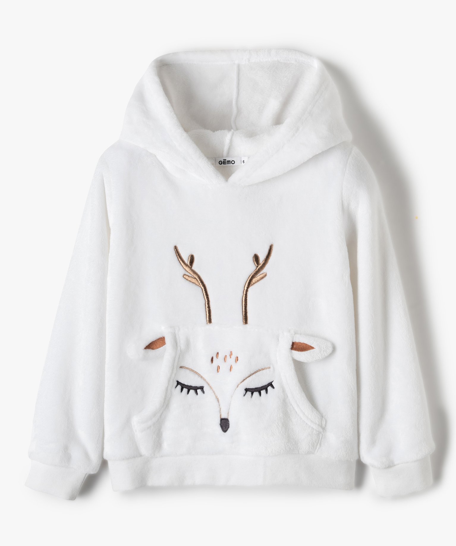 sweat fille en matiere peluche avec motif renne blanc sweats fille