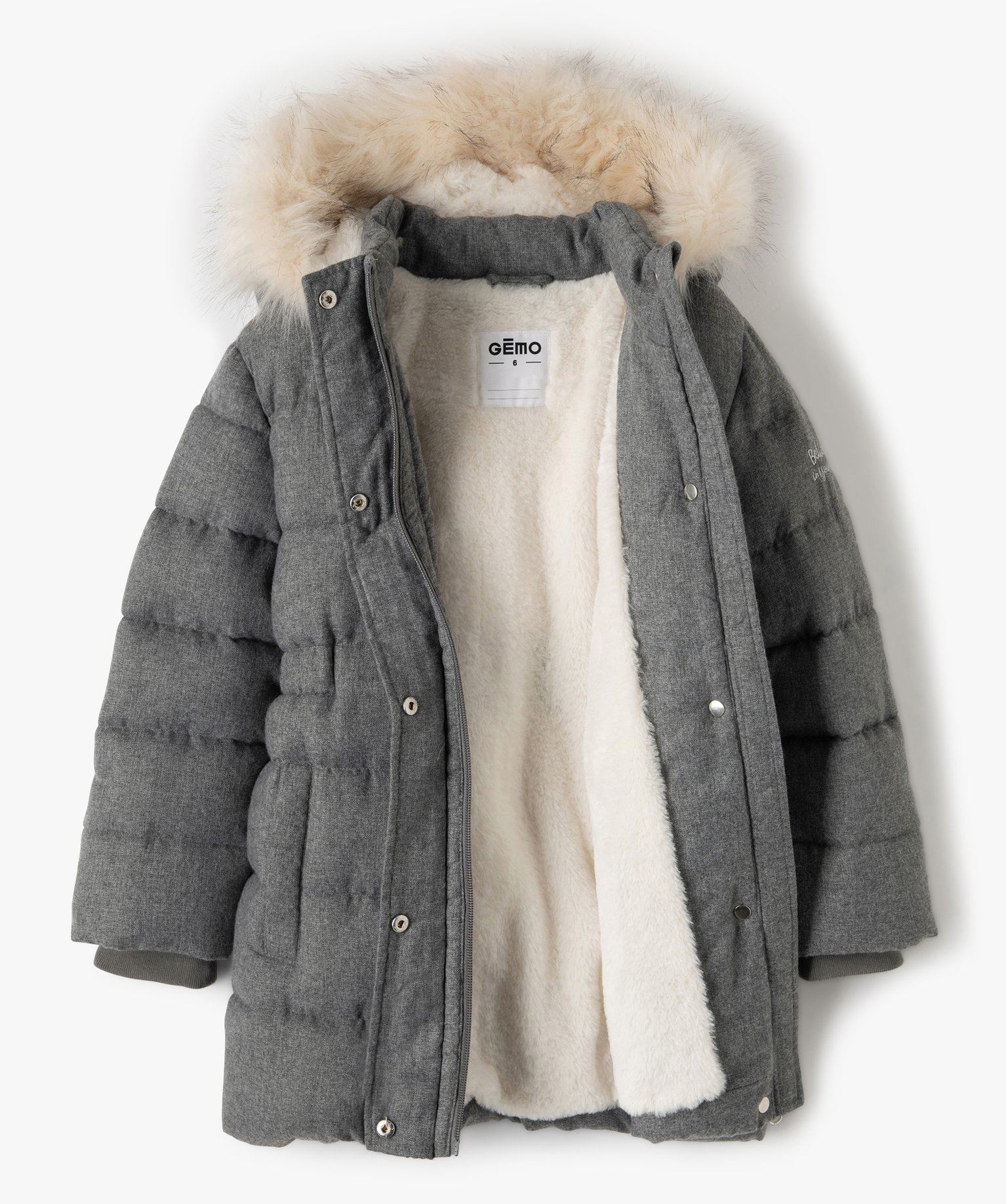 parka fille avec doublure chaude et capuche fantaisie gris