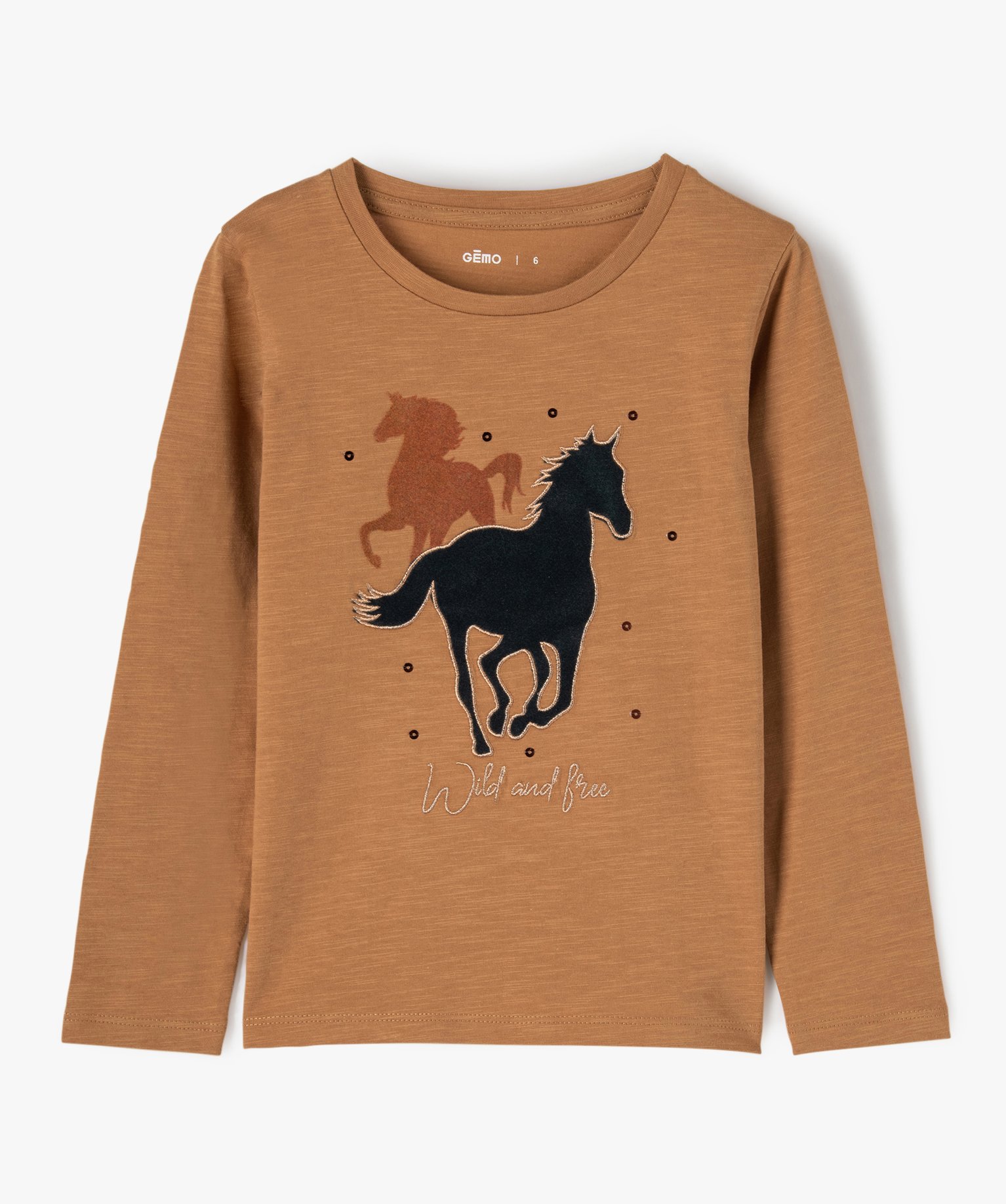 tee shirt fille a manches longues motif xxl brun tee shirts fille