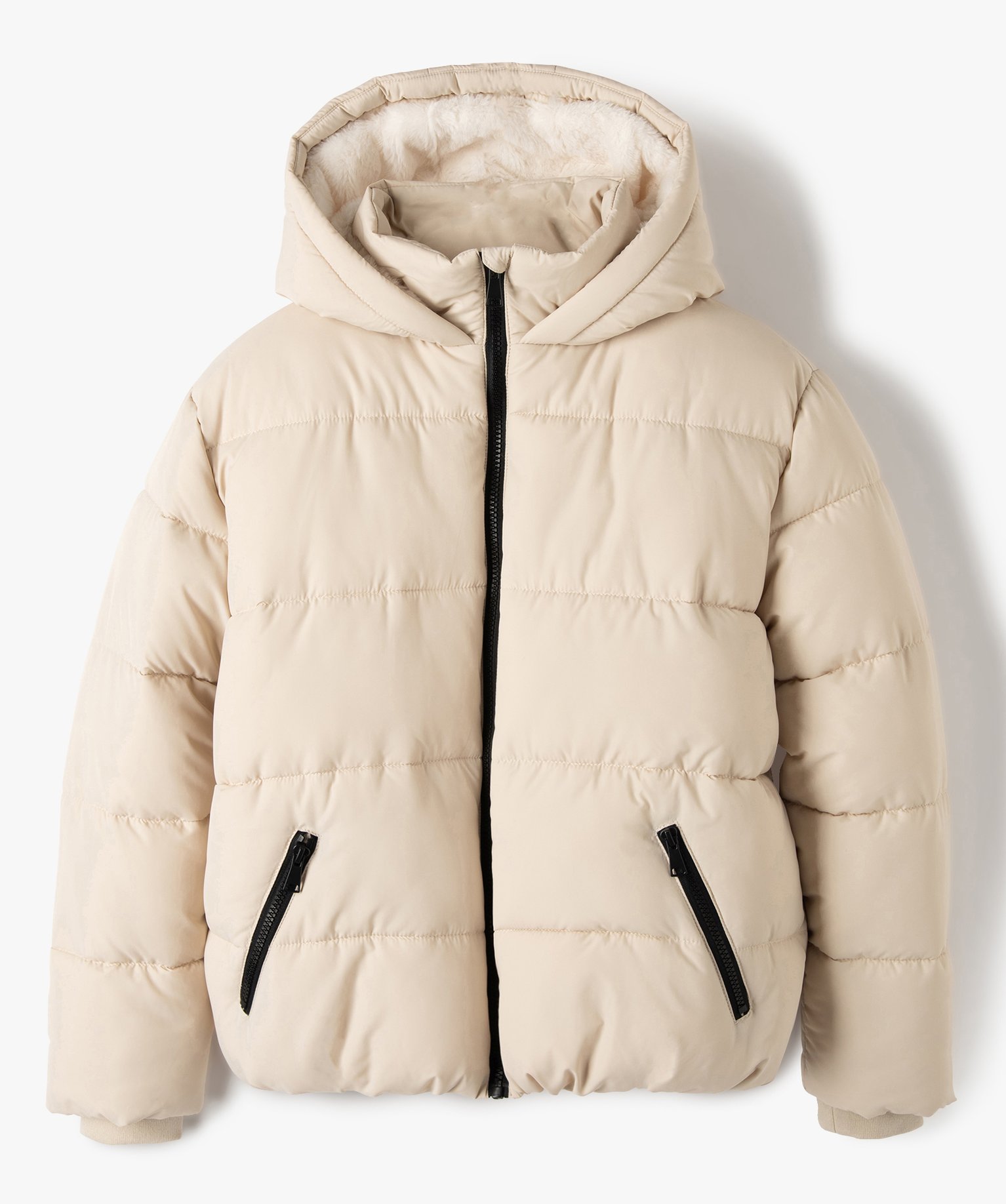 parka fille matelassee avec capuche et doublure chaude beige doudounes fille