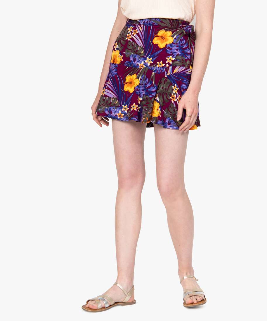 jupe-short femme fluide motif fleuri imprime shorts