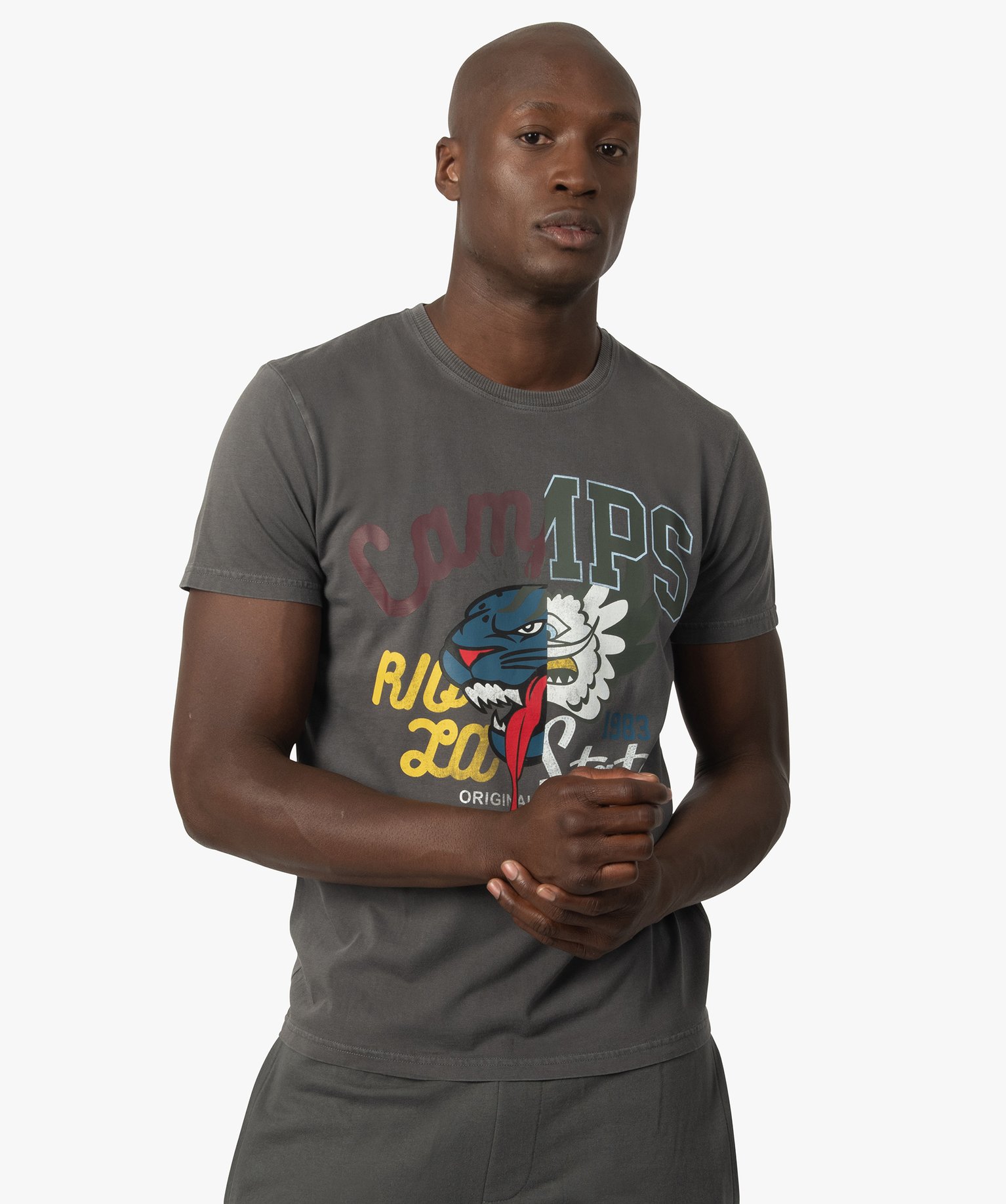tee-shirt homme avec motif multicolore - camps united gris tee-shirts