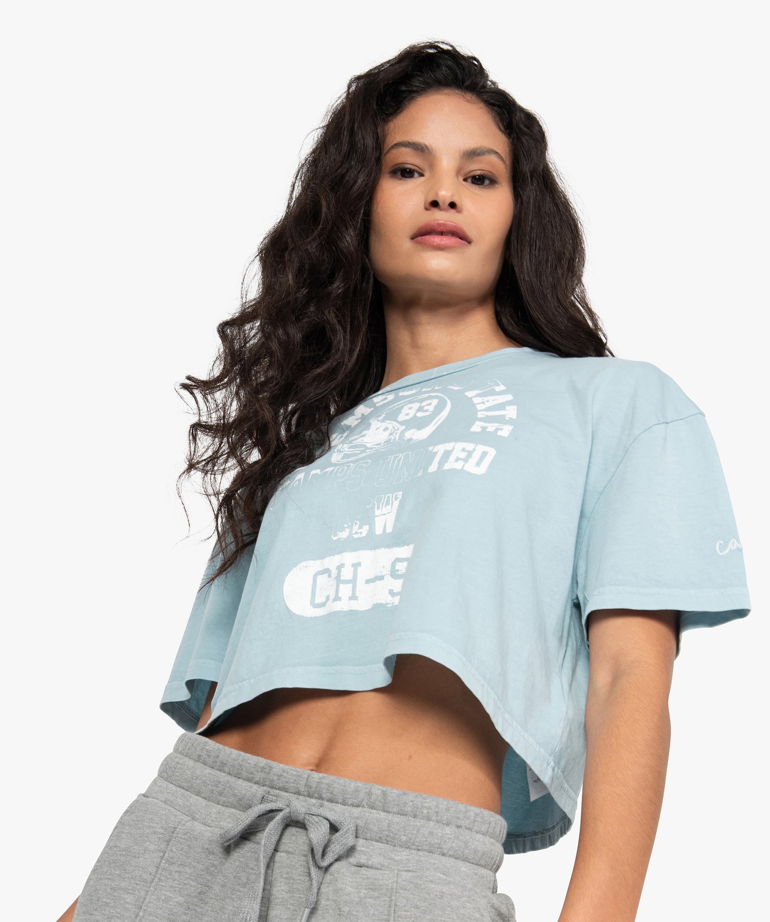 tee-shirt femme crop-top style vintage - camps bleu t-shirts manches  courtes femme