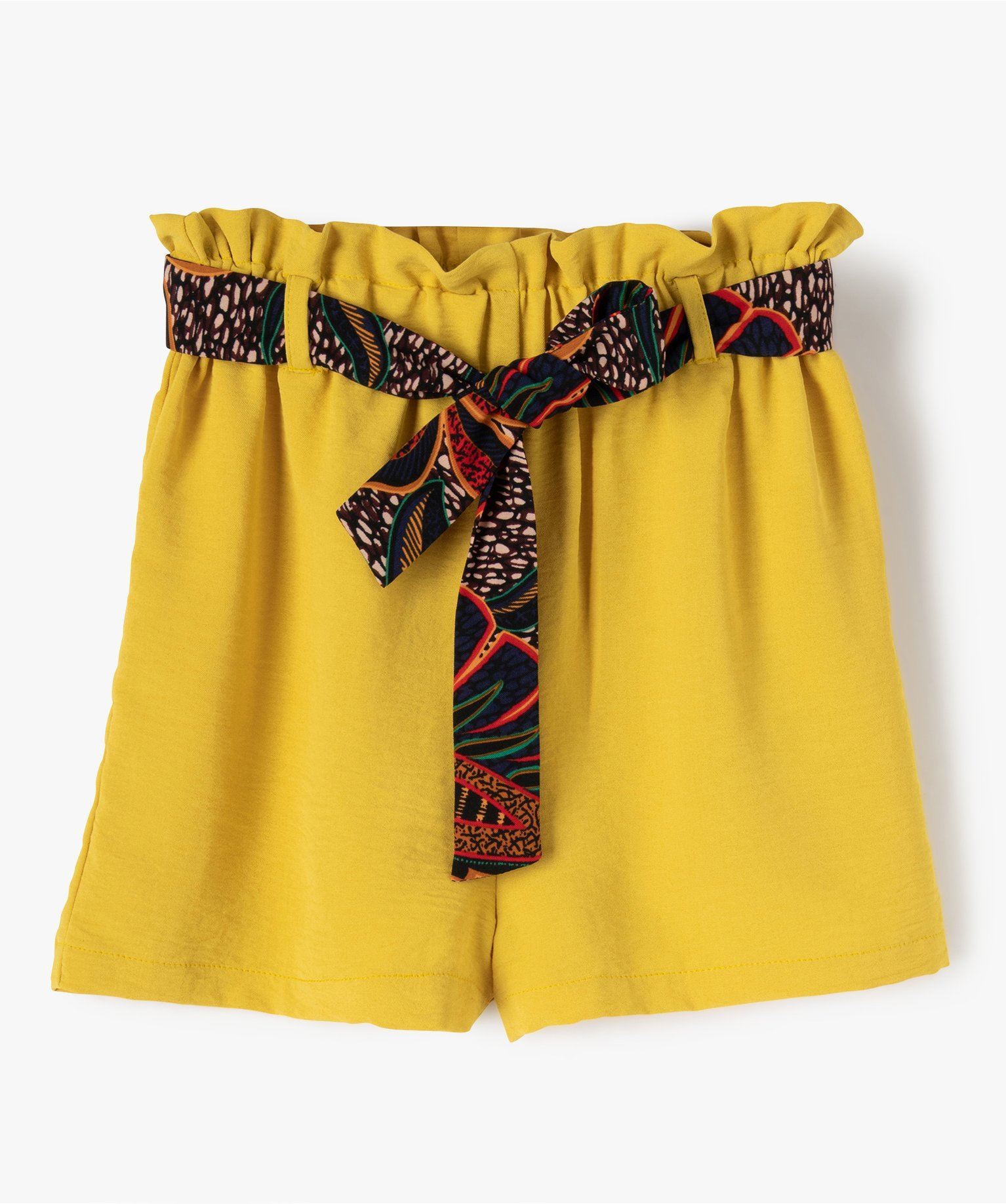 short fille en maille fluide et ceinture a nouer jaune shorts
