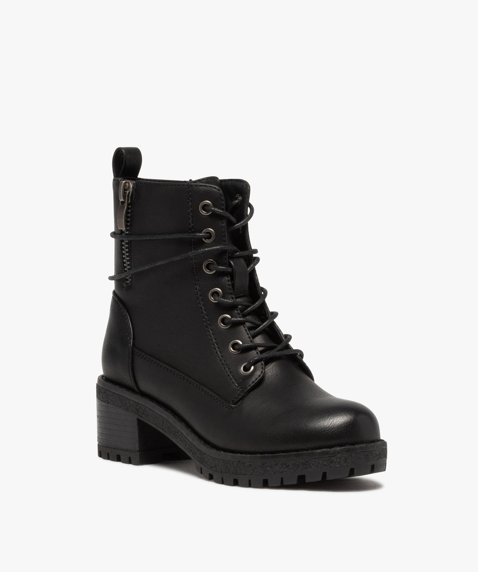 boots fille unies a talon et semelle crantee fermeture zip noir bottes et boots fille GEMO
