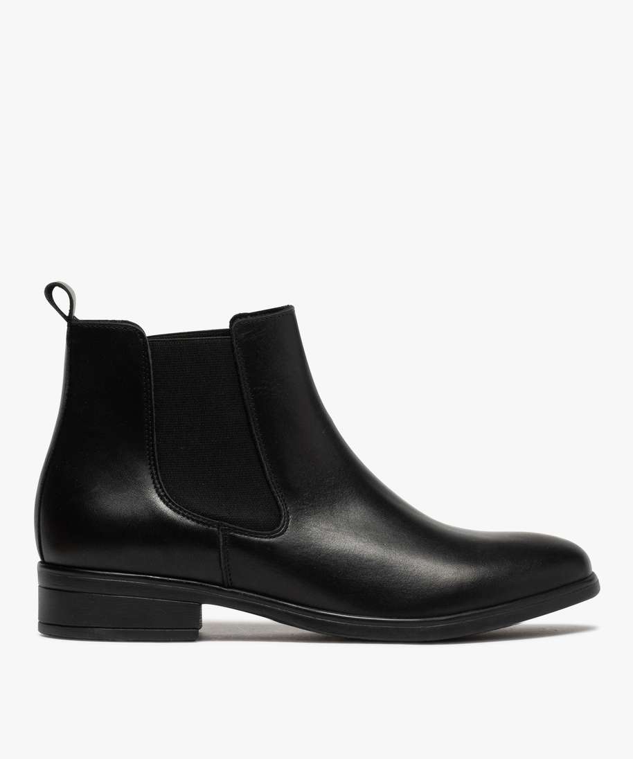boots femme a talon plat unis en cuir style chelsea noir