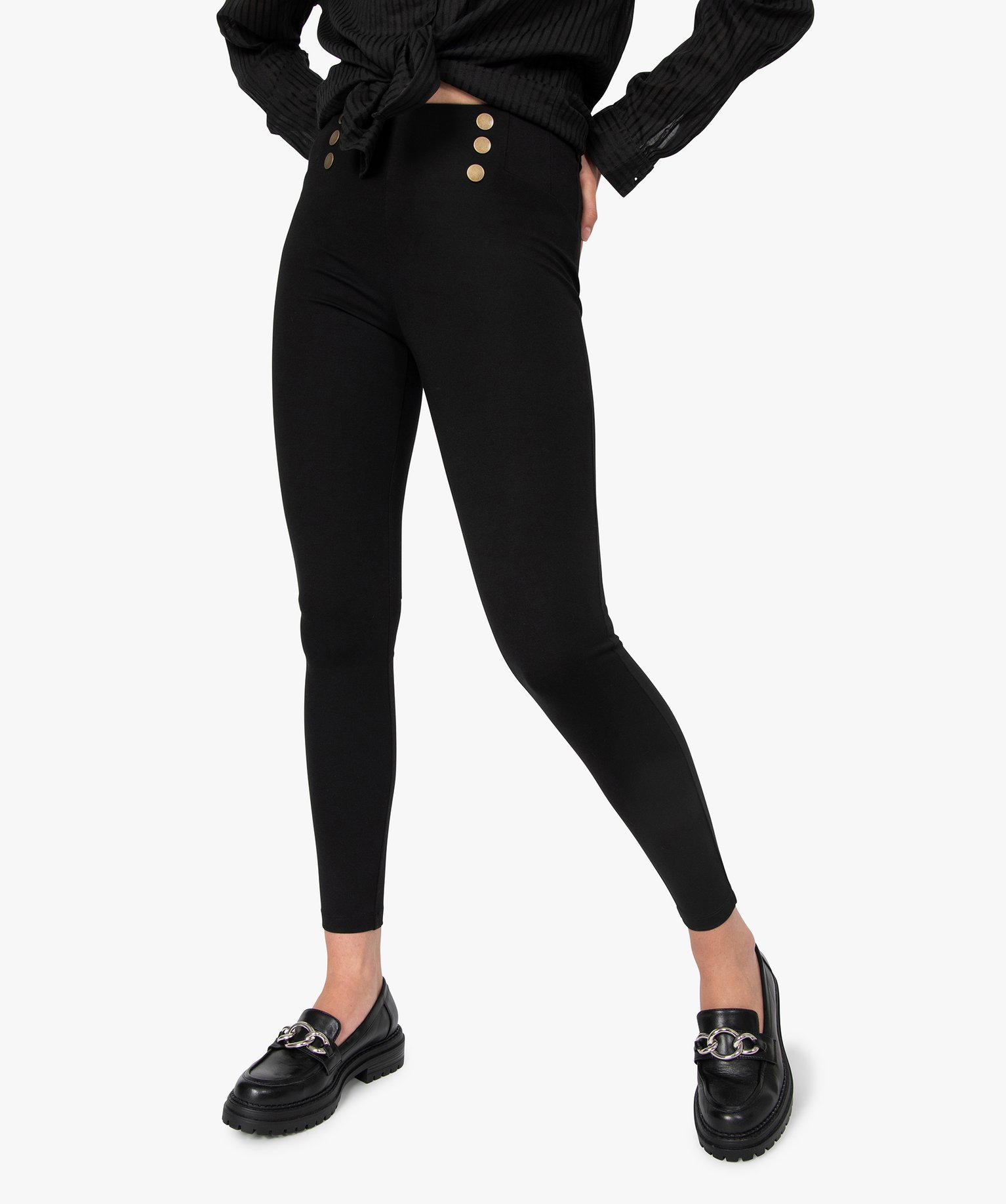 leggings femme avec boutons fantaisie a la taille noir leggings et jeggings