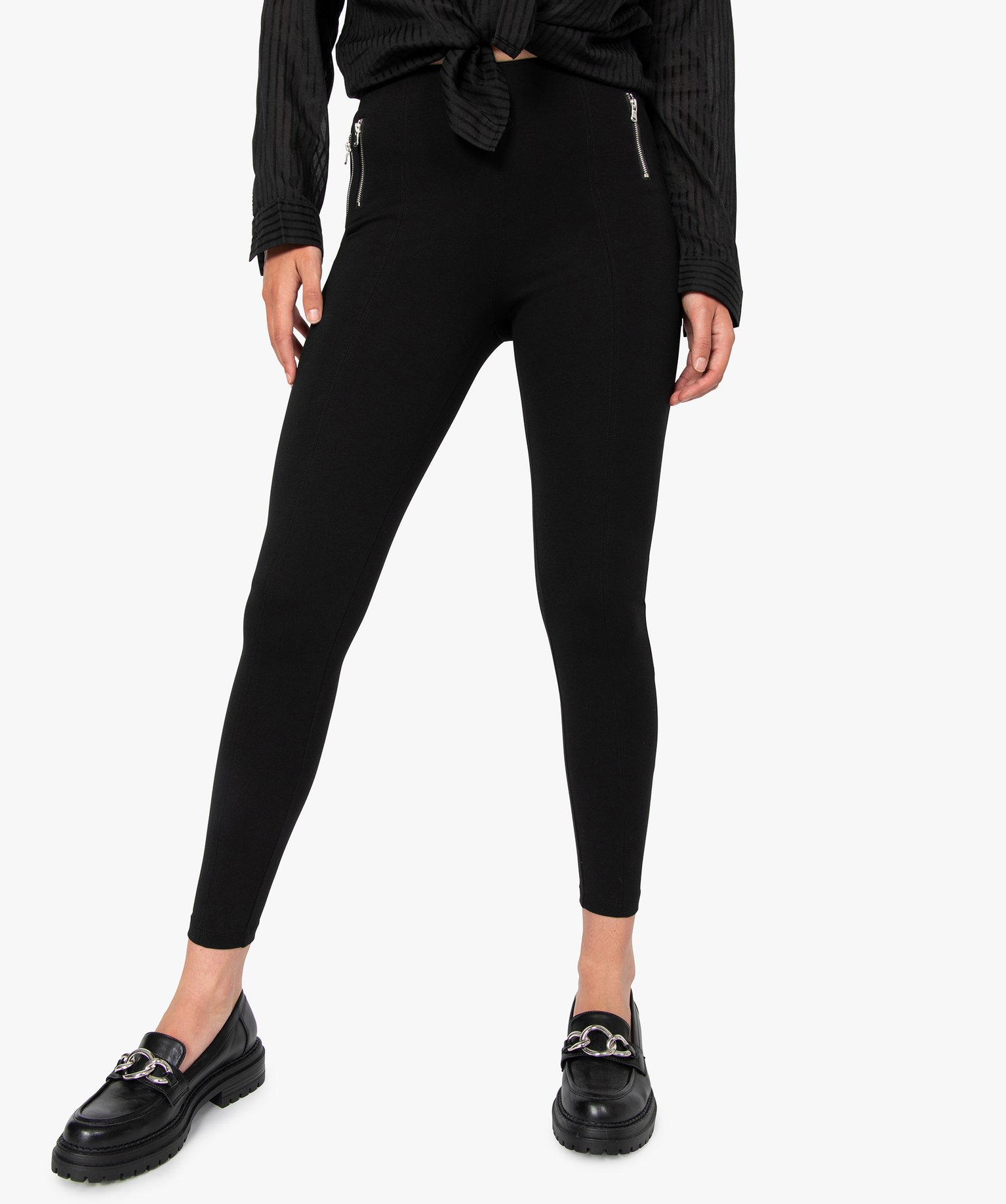 leggings femme avec zip decoratifs sur lavant noir leggings et jeggings
