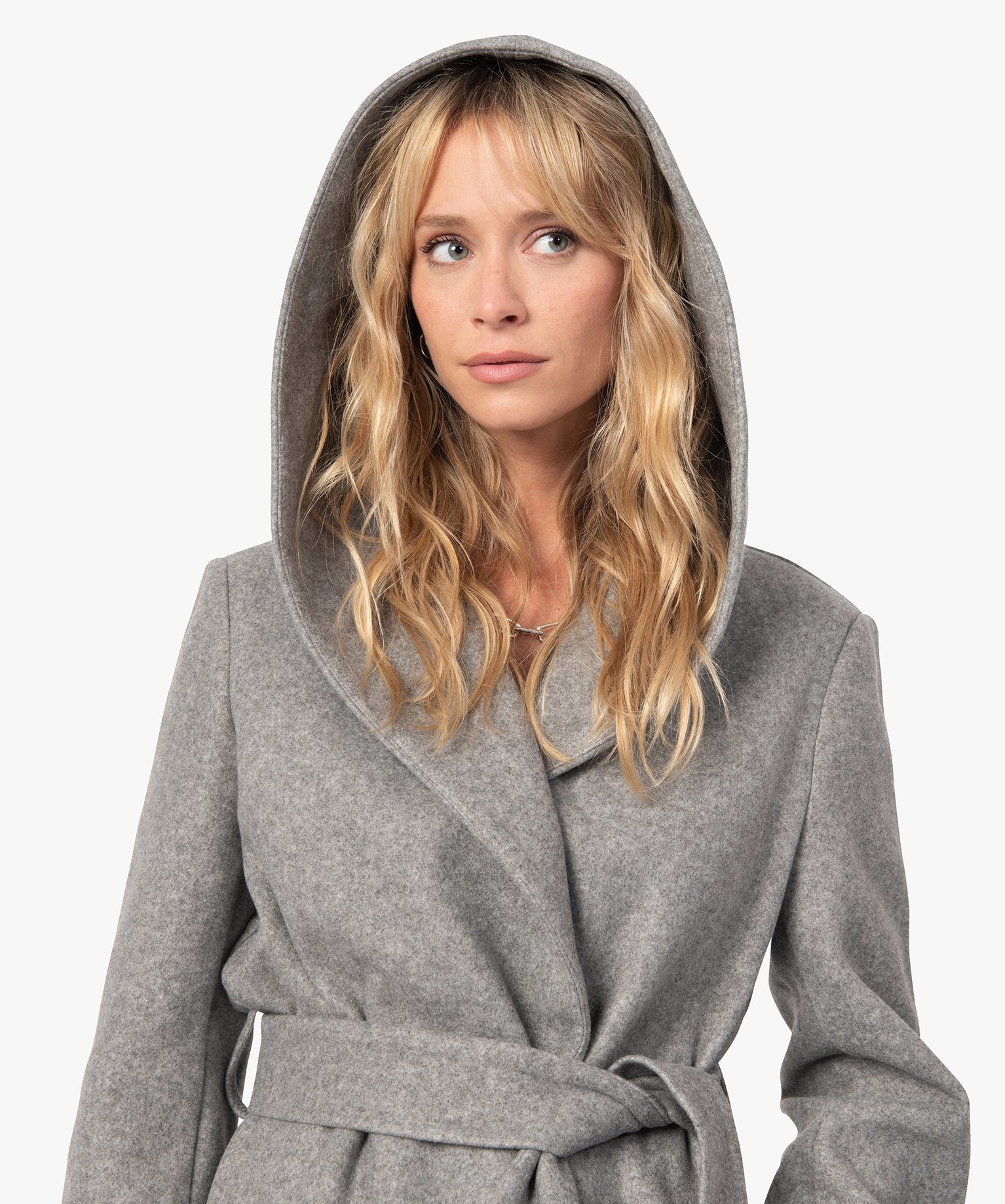 manteau femme avec grand col et capuche gris manteaux