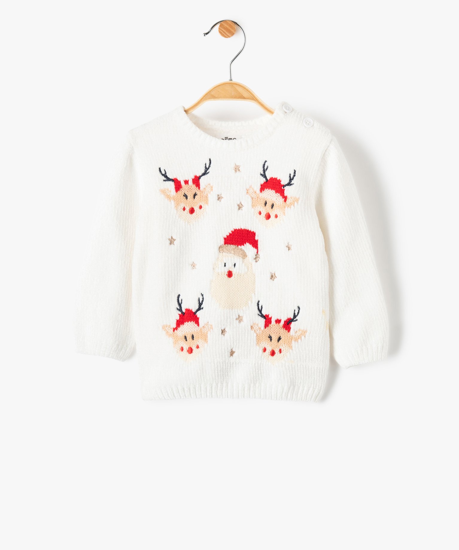 pull de noel bebe fille en maille chenille beige pulls bebe