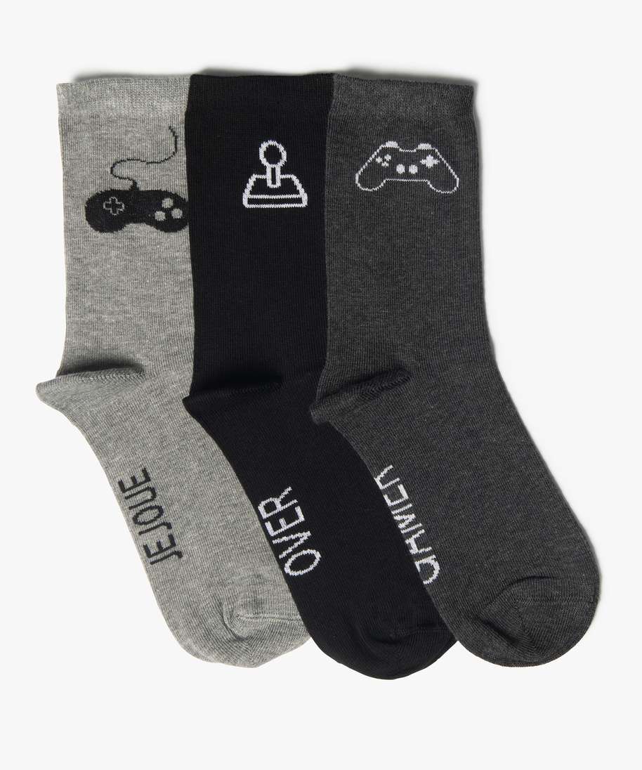 chaussettes garcon tige haute motif jeu video (lot de 3) gris