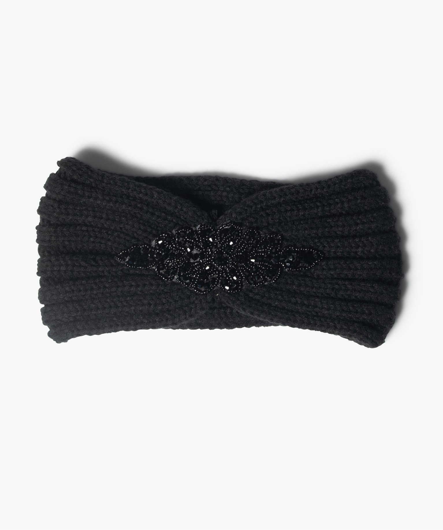 bandeau femme cache-oreilles avec perles brodees noir autres accessoires