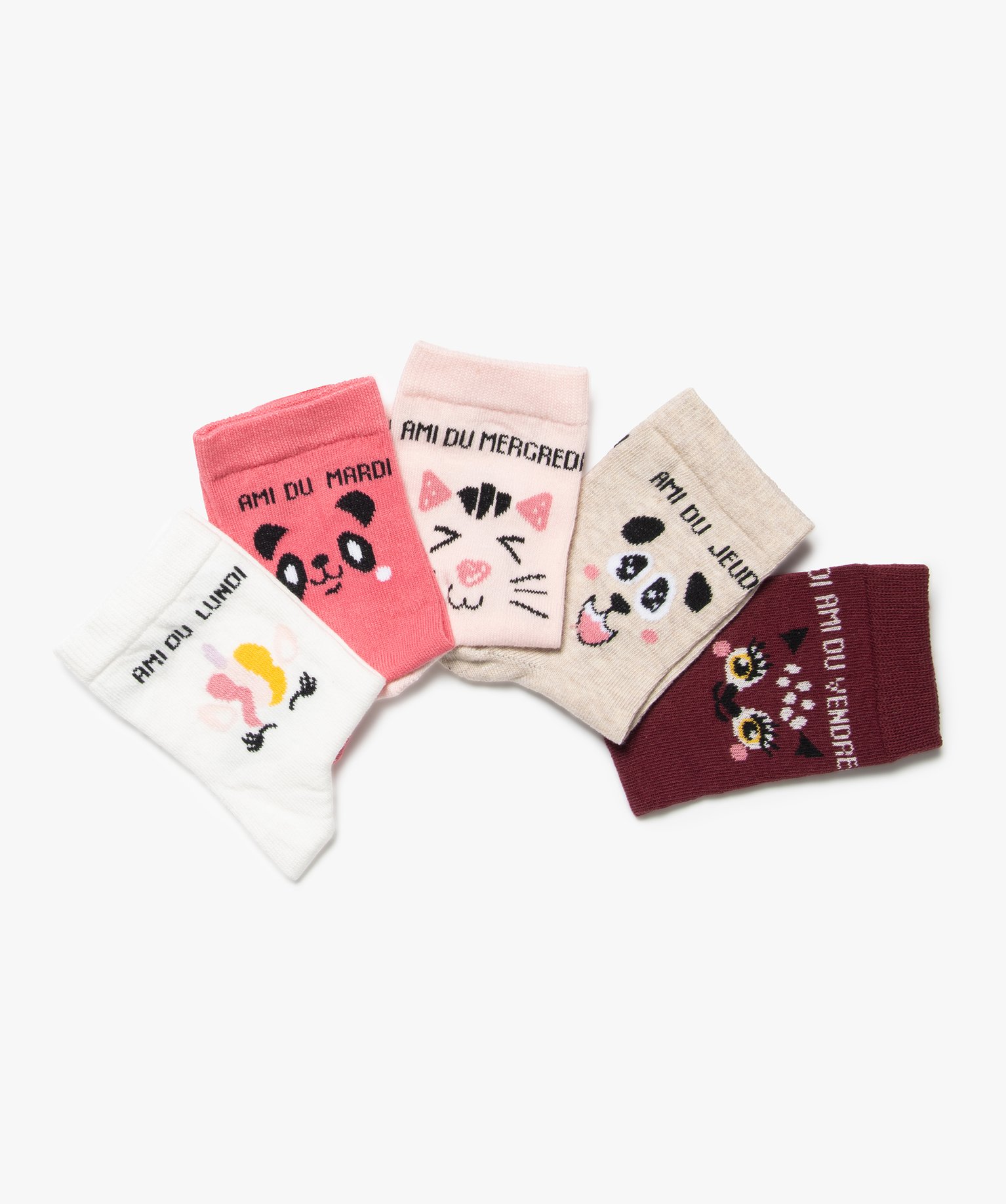 chaussettes fille avec inscriptions et motifs lot de 5 blanc chine chaussettes fille GEMO