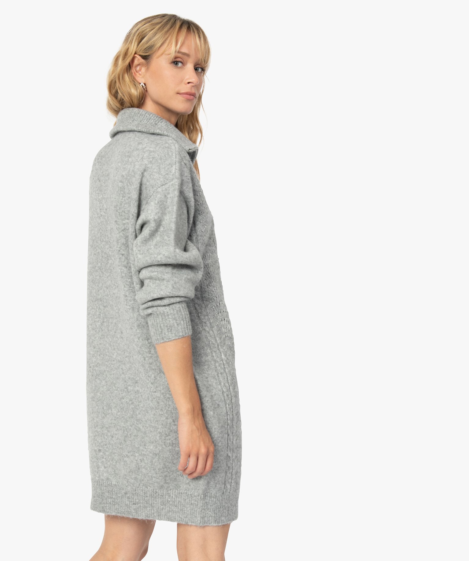 robe pull femme en maille fantaisie avec col camionneur gris femme GEMO