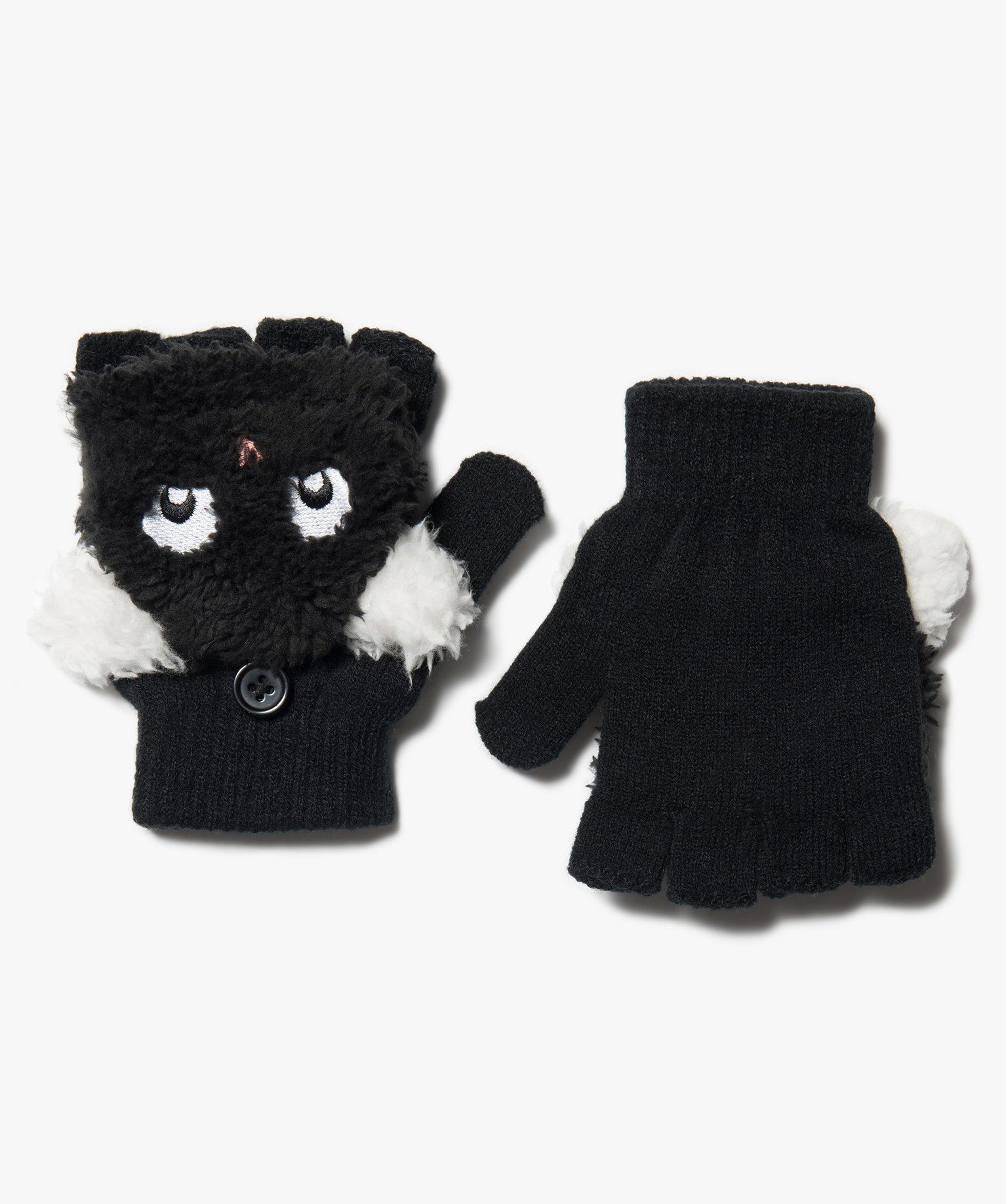 mitaines fille transformables en moufles noir fille GÉMO