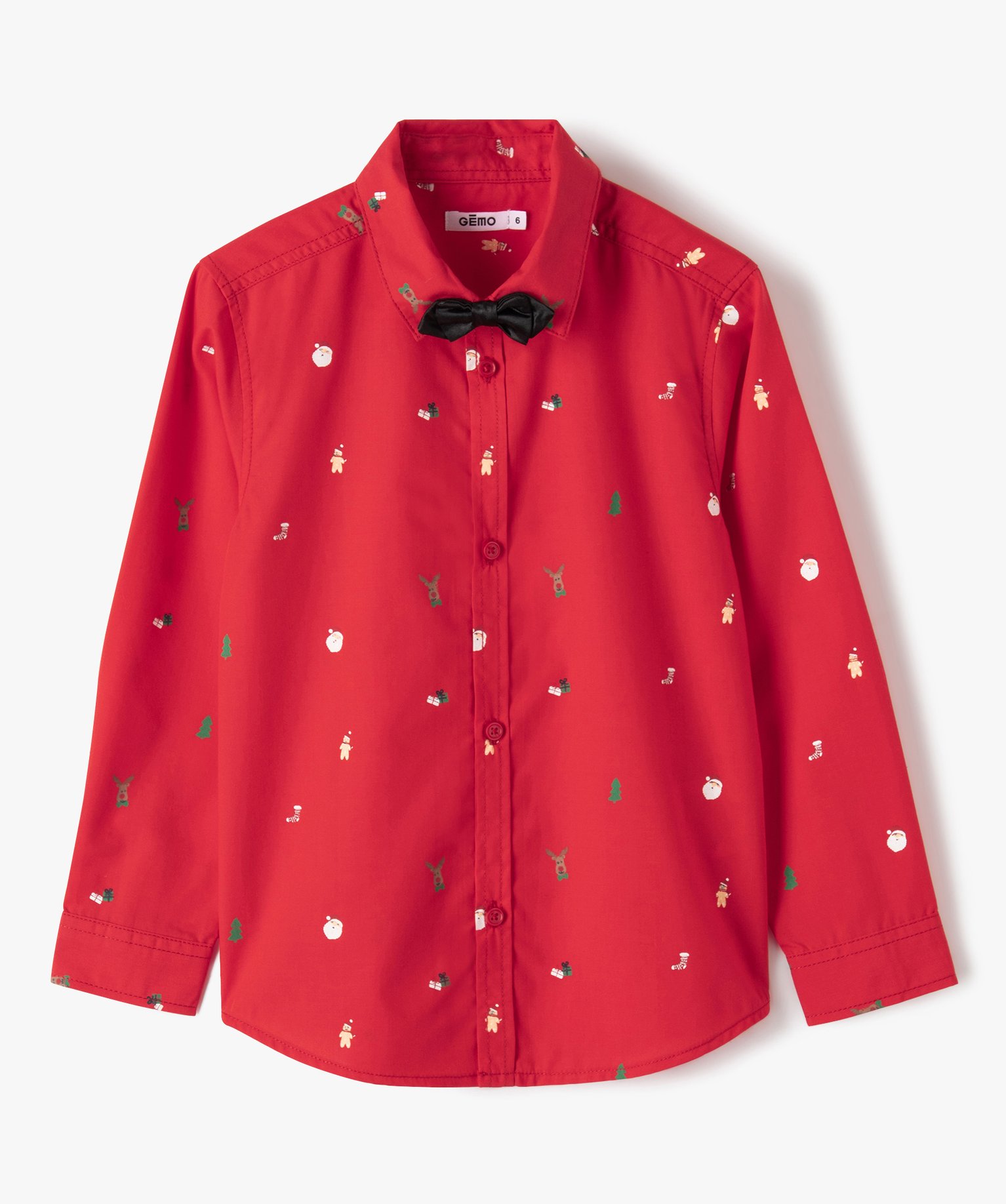 chemise garcon speciale noel avec noud papillon amovible rouge