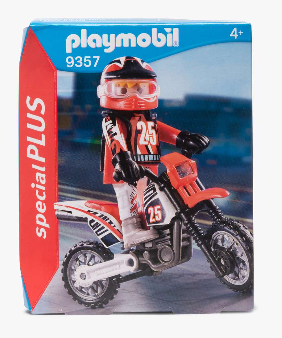 jouet enfant pilote de motocross - playmobil (5 pieces) noir