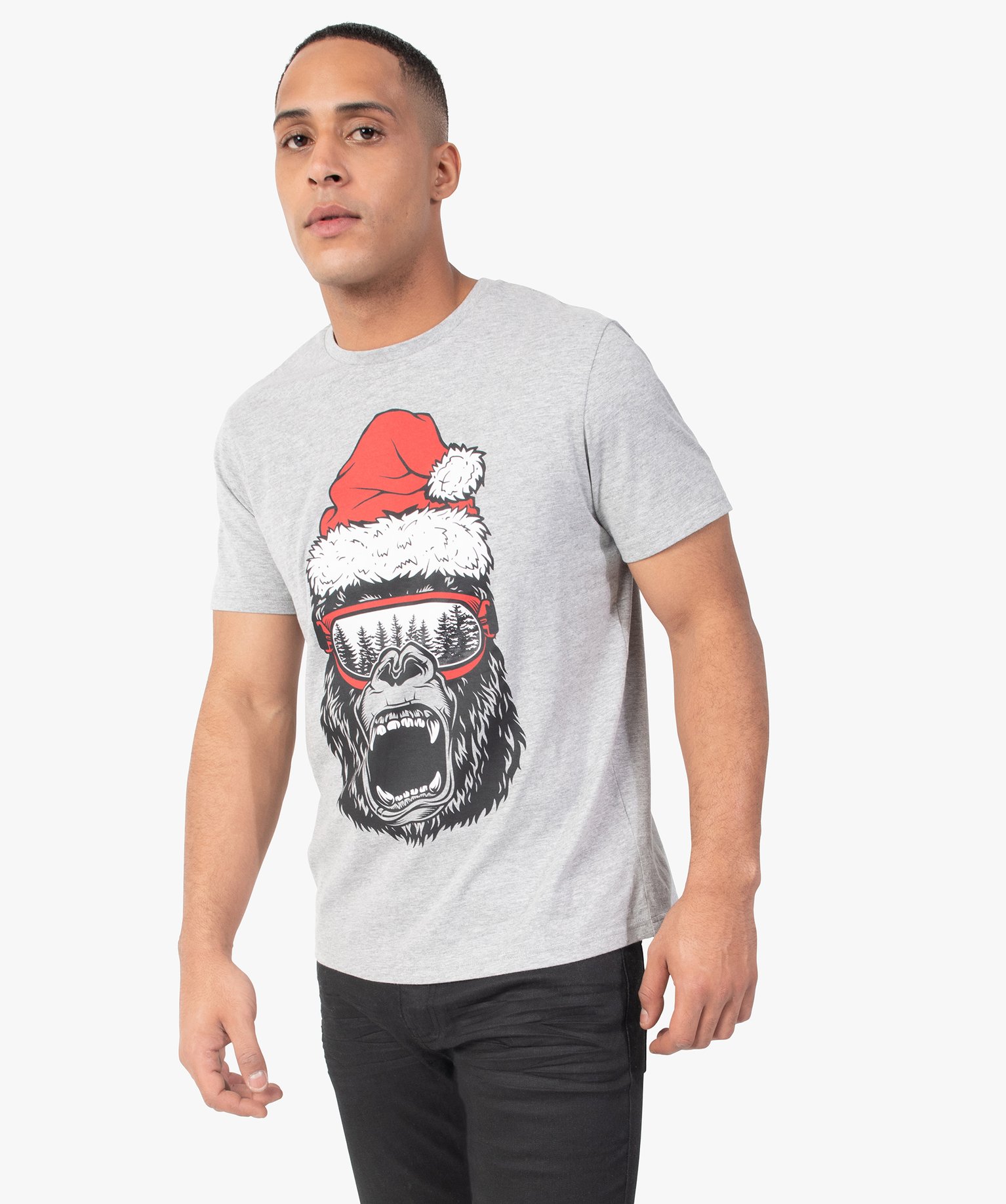 tee-shirt homme avec motif monstre special noel gris tee-shirts