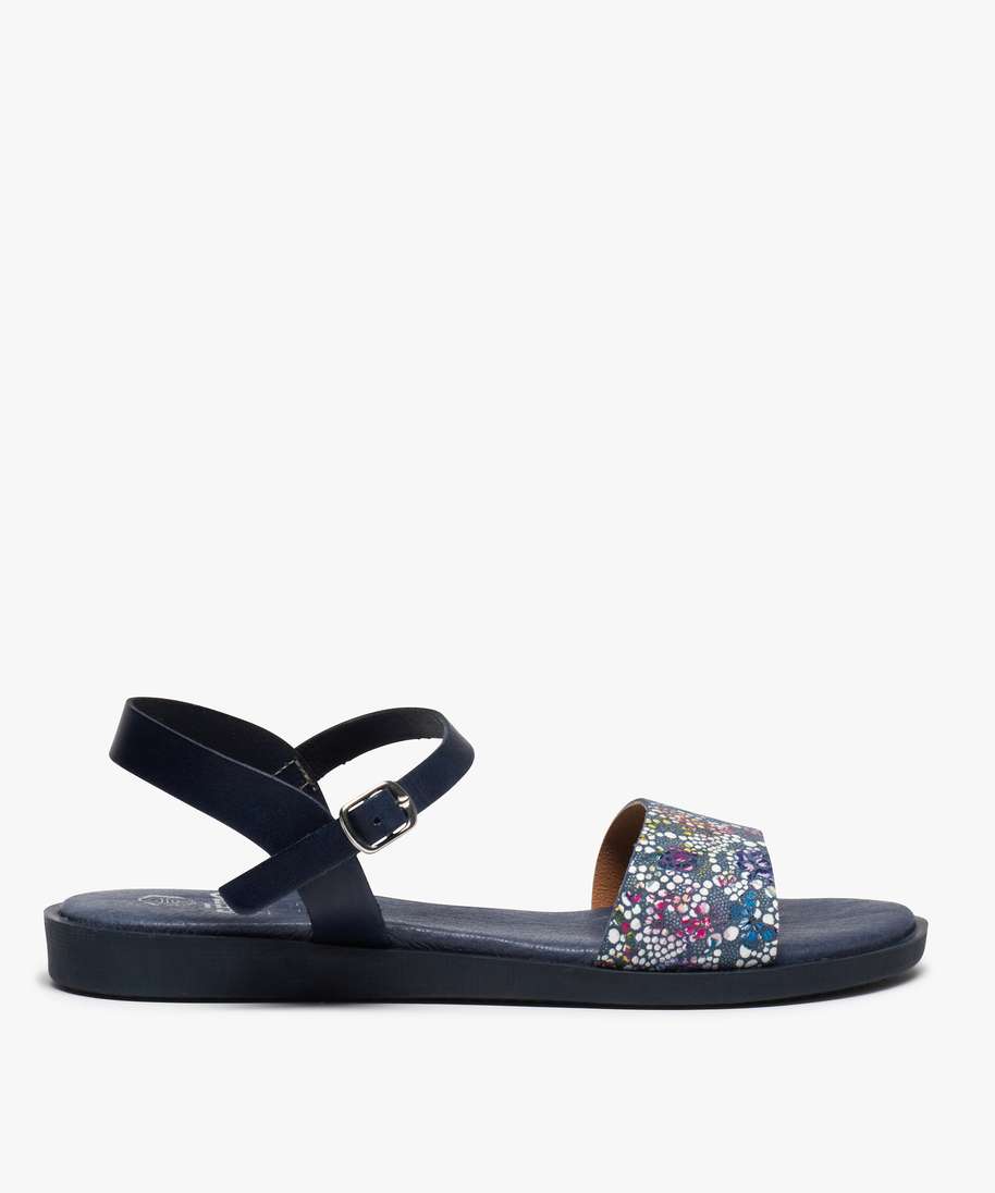 sandales femme a talon plat dessus en cuir imprime bleu standard sandales  plates et nu-pieds