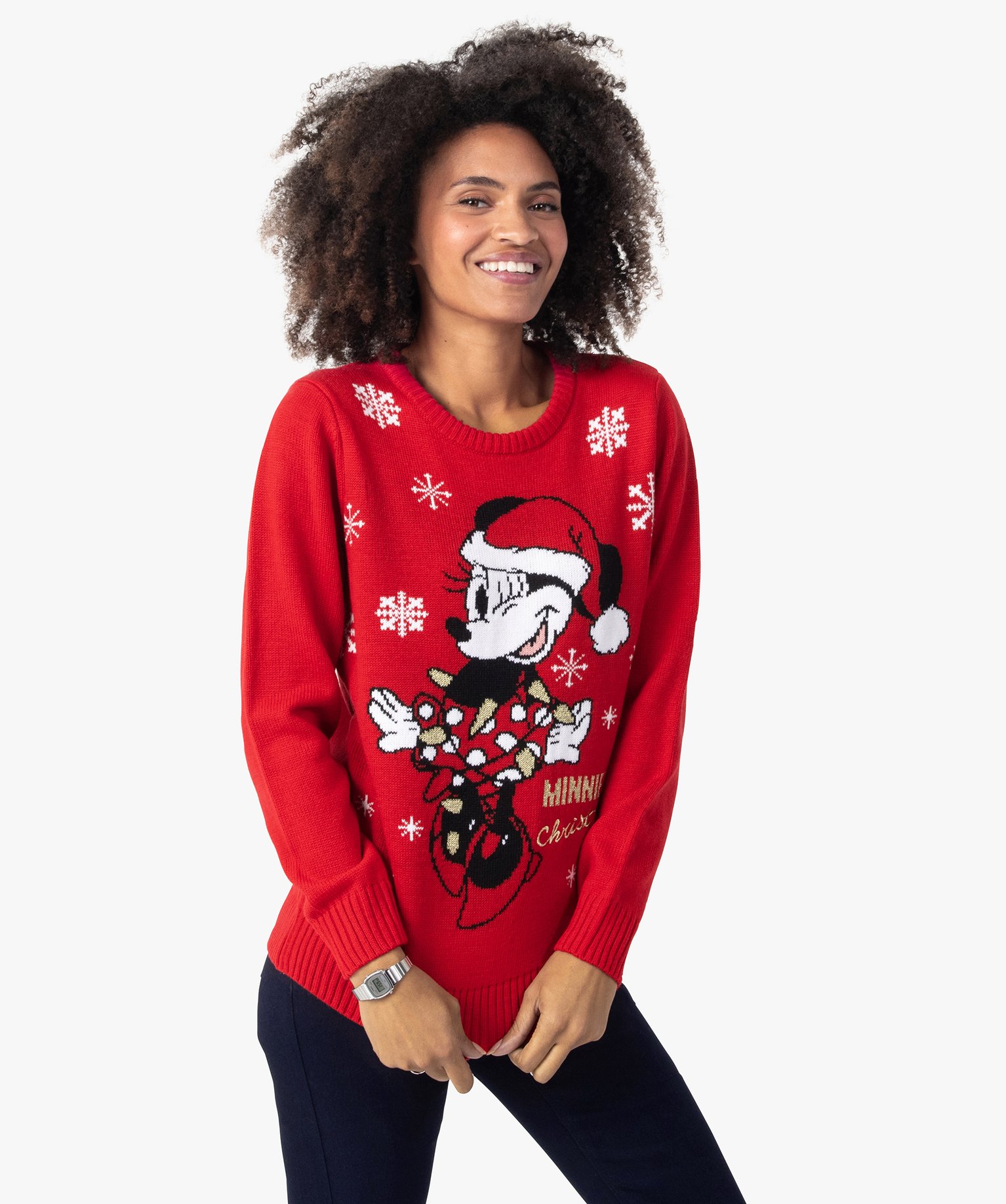 pull de noel femme avec motif minnie – disney rouge pulls femme