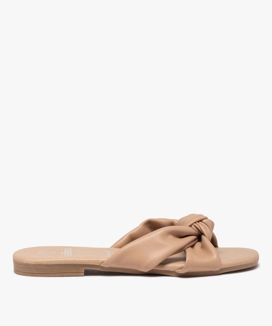 mules femme unies a talon plat et dessus drape coupe speciale pied large rose sandales plates et nu pieds femme GEMO