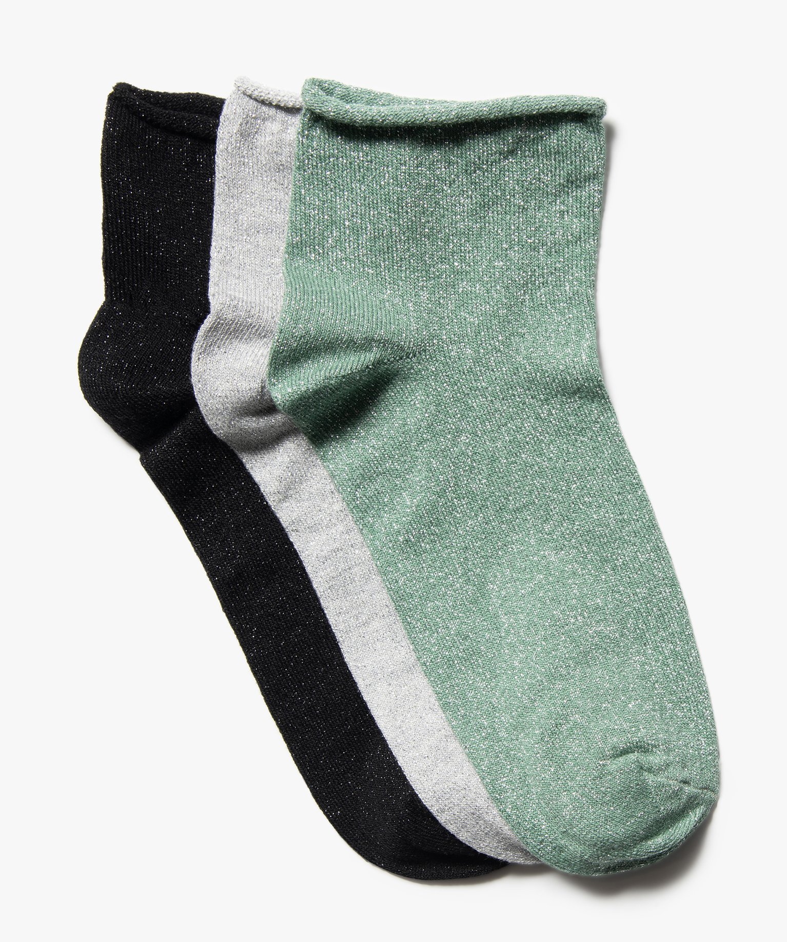 chaussettes femme a paillettes tige courte (lot de 3 paires) vert  chaussettes