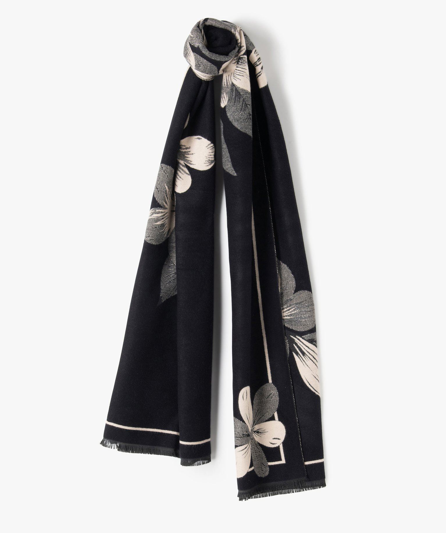 echarpe femme a motifs fleuris au toucher cachemire noir autres accessoires
