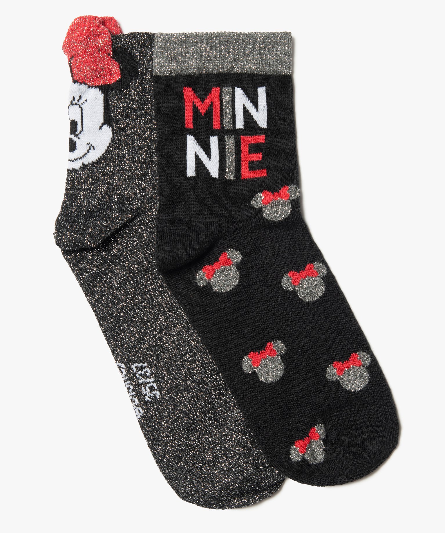 socquettes femme a motif minnie lot de 2 disney noir