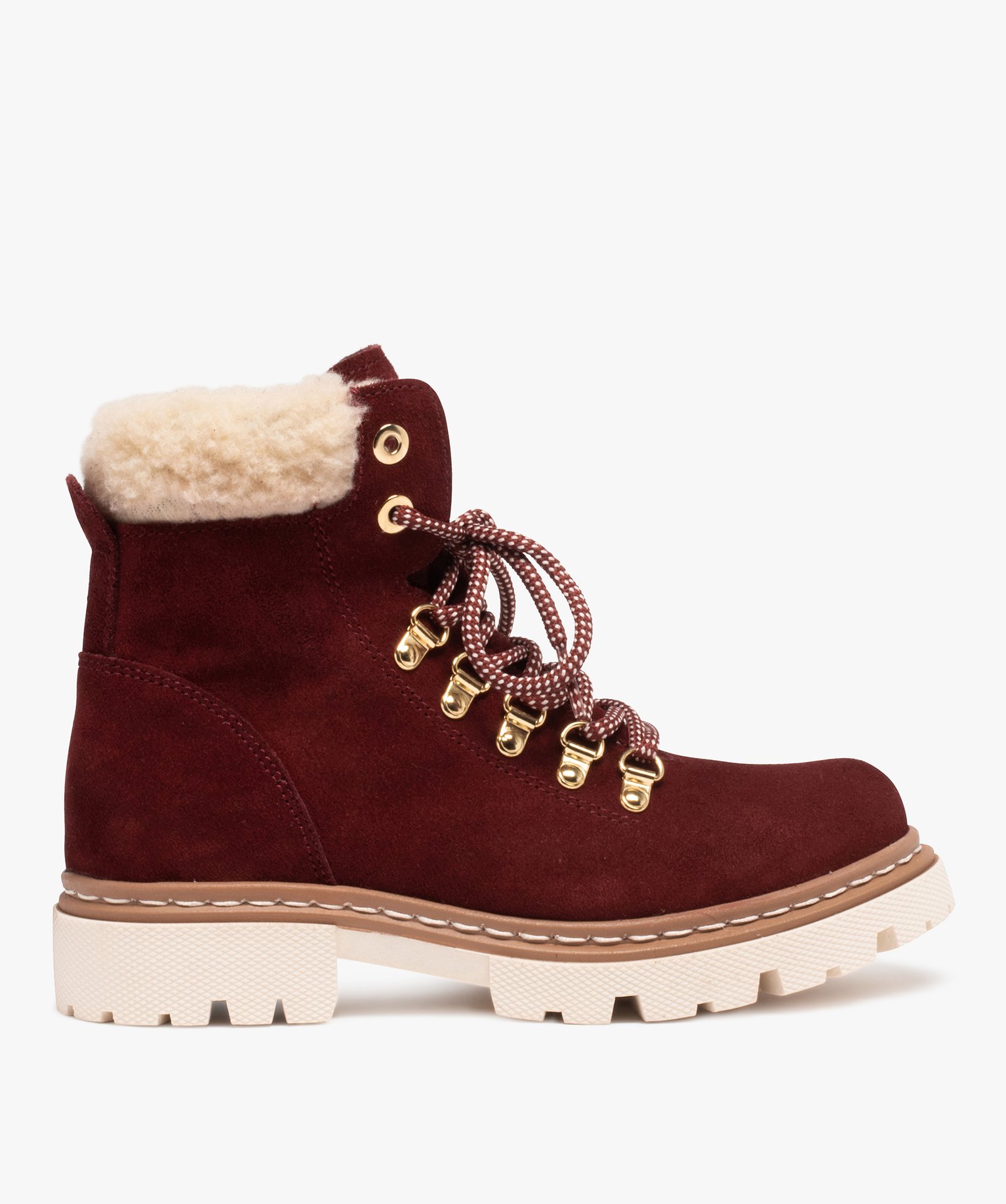 boots fourrees femme dessus cuir a col sherpa rouge