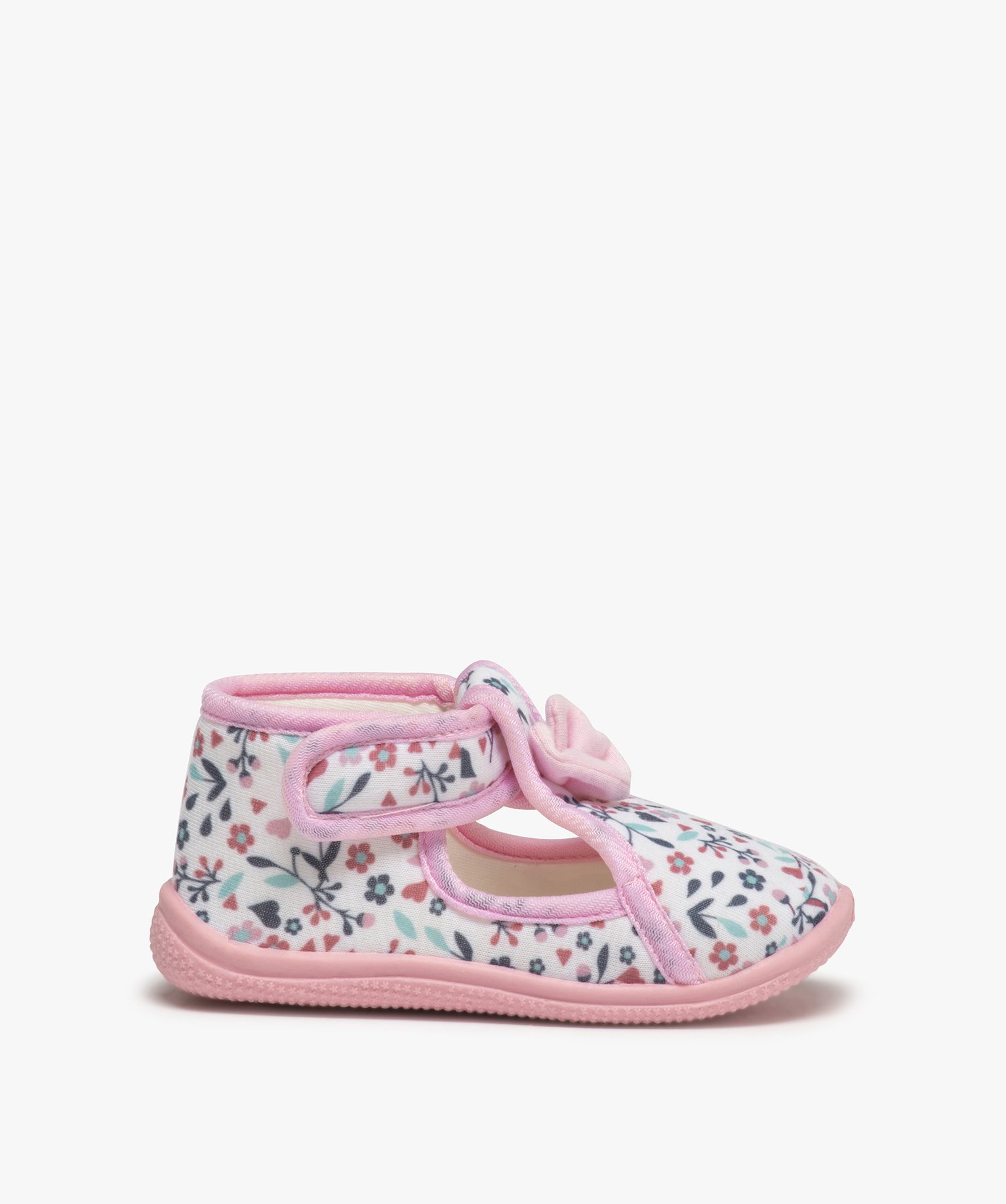 chaussons bebe fille bottillons a scratch imprimes fleurs rose