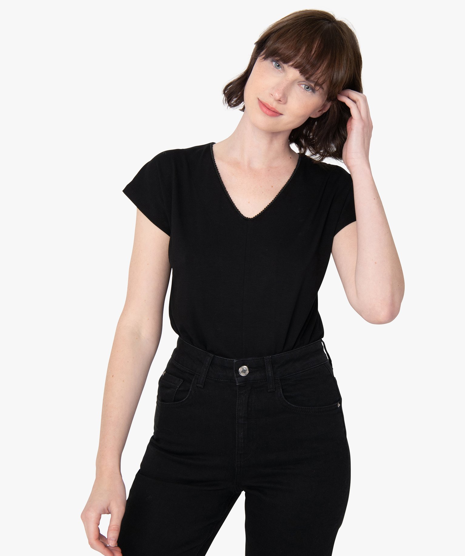 body femme coupe tee-shirt a manches courtes noir t-shirts manches courtes