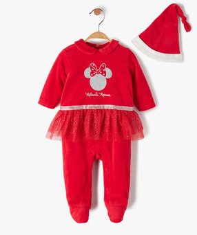 ensemble bebe 2 pieces pyjama en velours bonnet minnie disney rouge pyjamas velours bebe GEMO