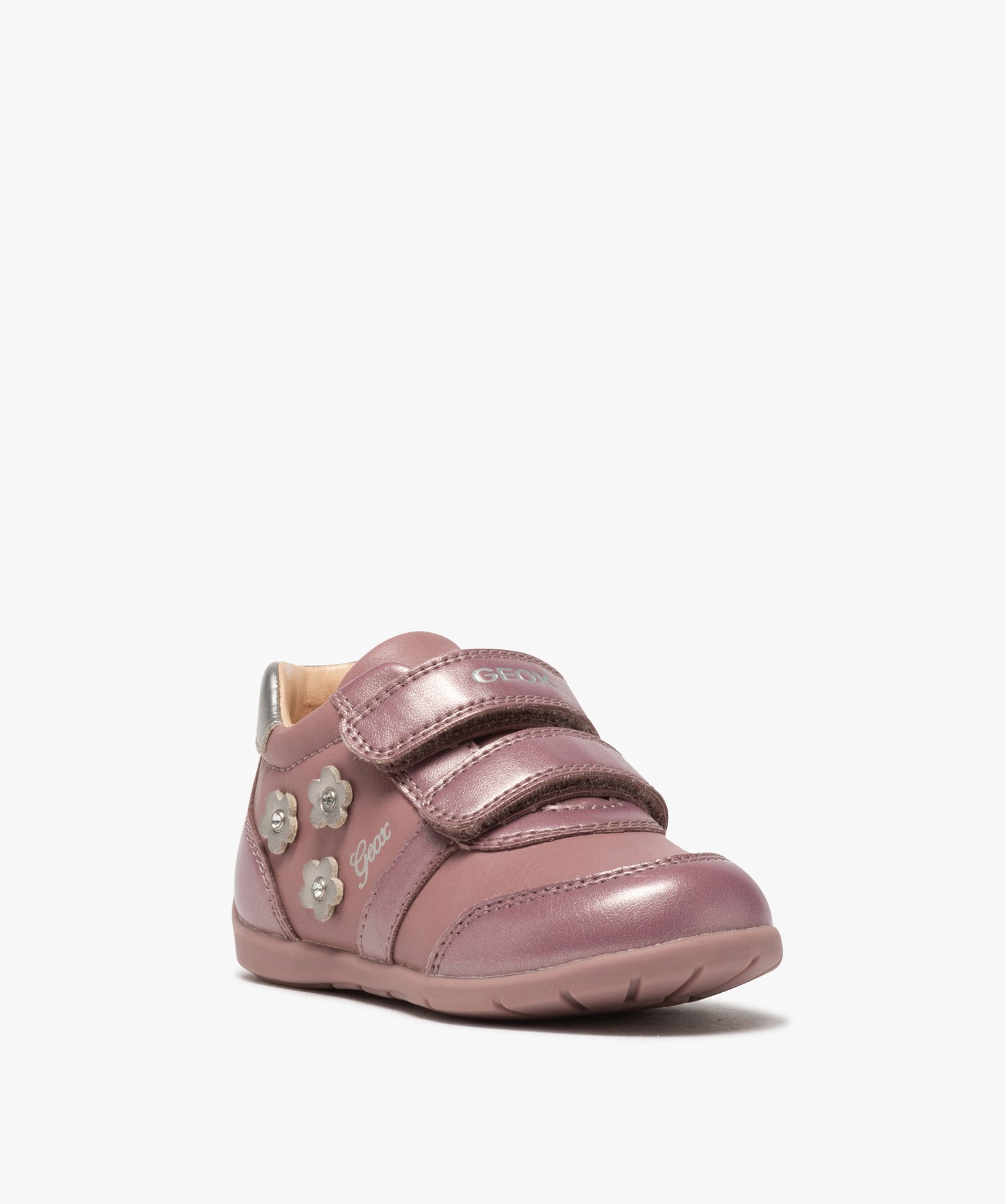 chaussures bebe fille a scratch decor fleurs geox rose