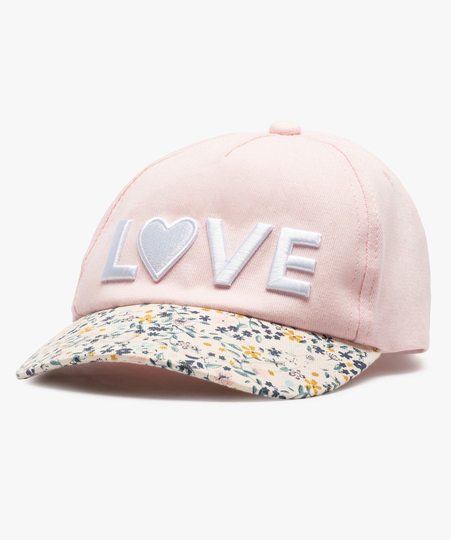 casquette bebe fille a visiere fleurie et broderie love rose