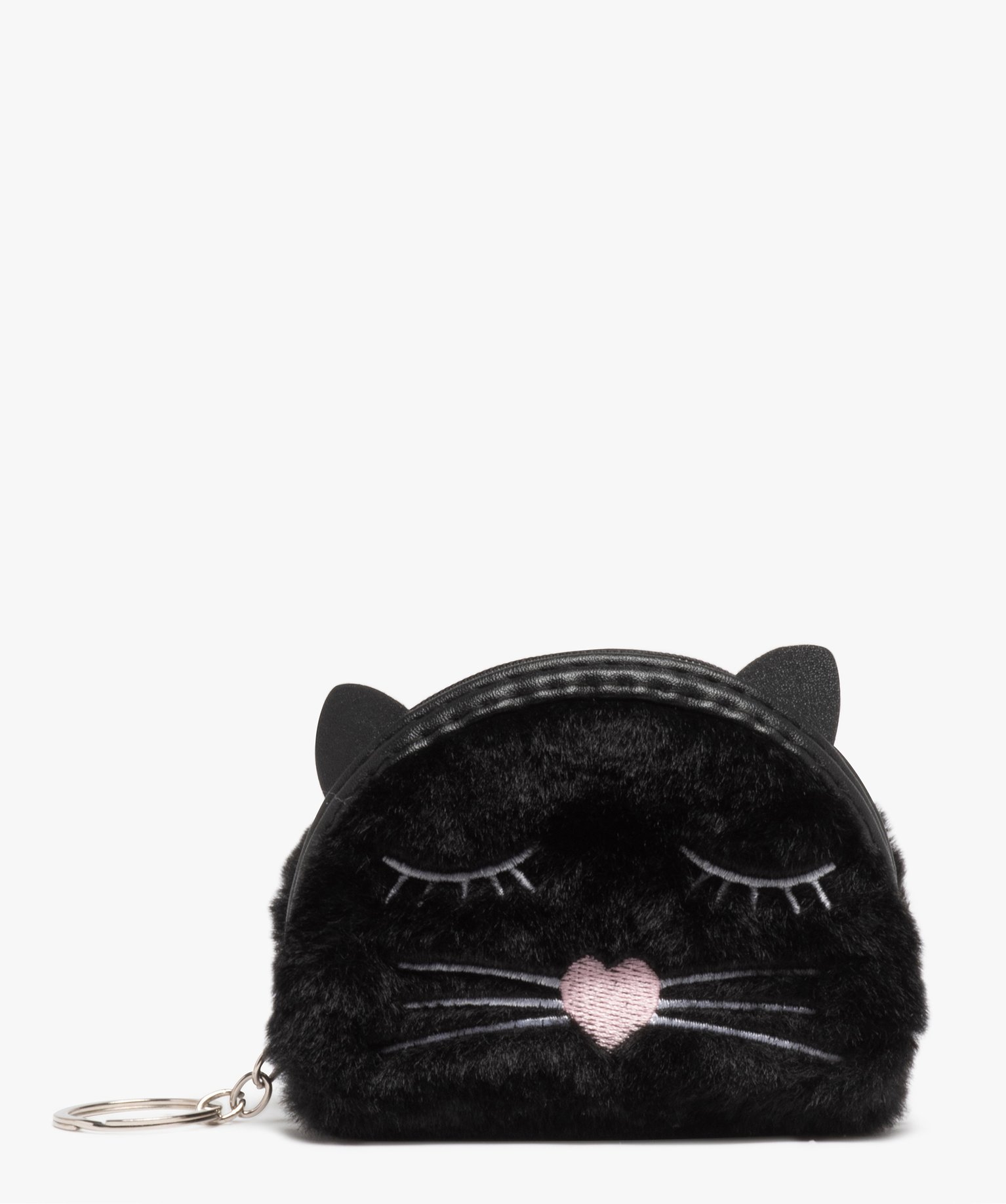 porte-monnaie enfant en peluche chat avec anneau porte-cles noir autres  accessoires fille