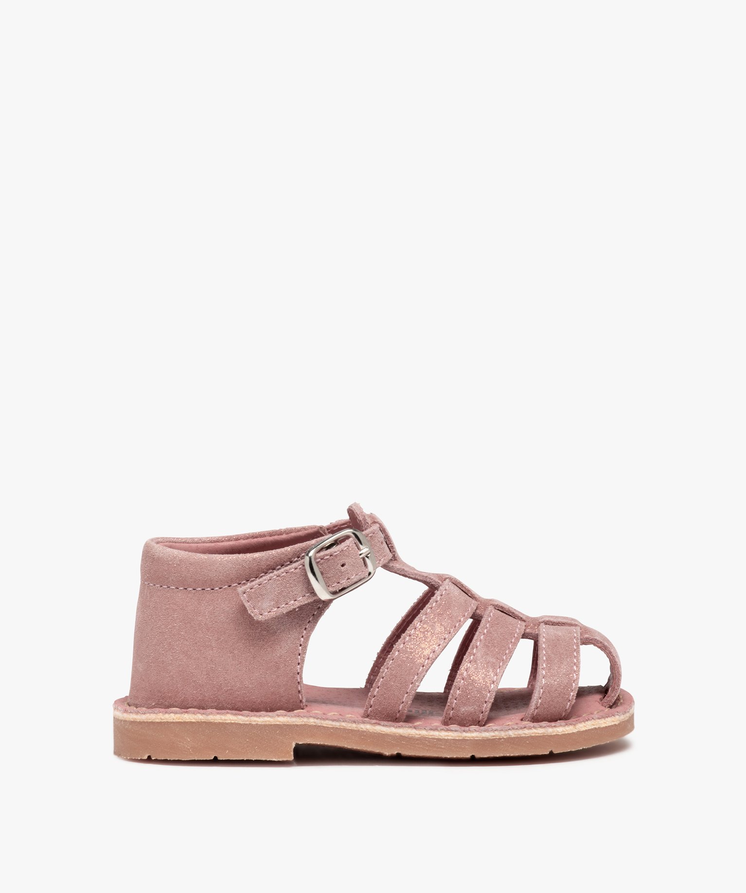 sandales bebe fille en cuir a talon et bout fermes - na! rose