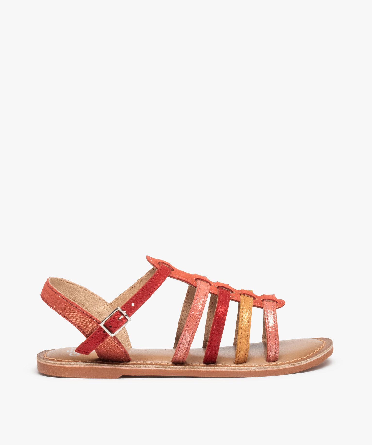 sandales fille style spartiates multicolores cuir brillant orange