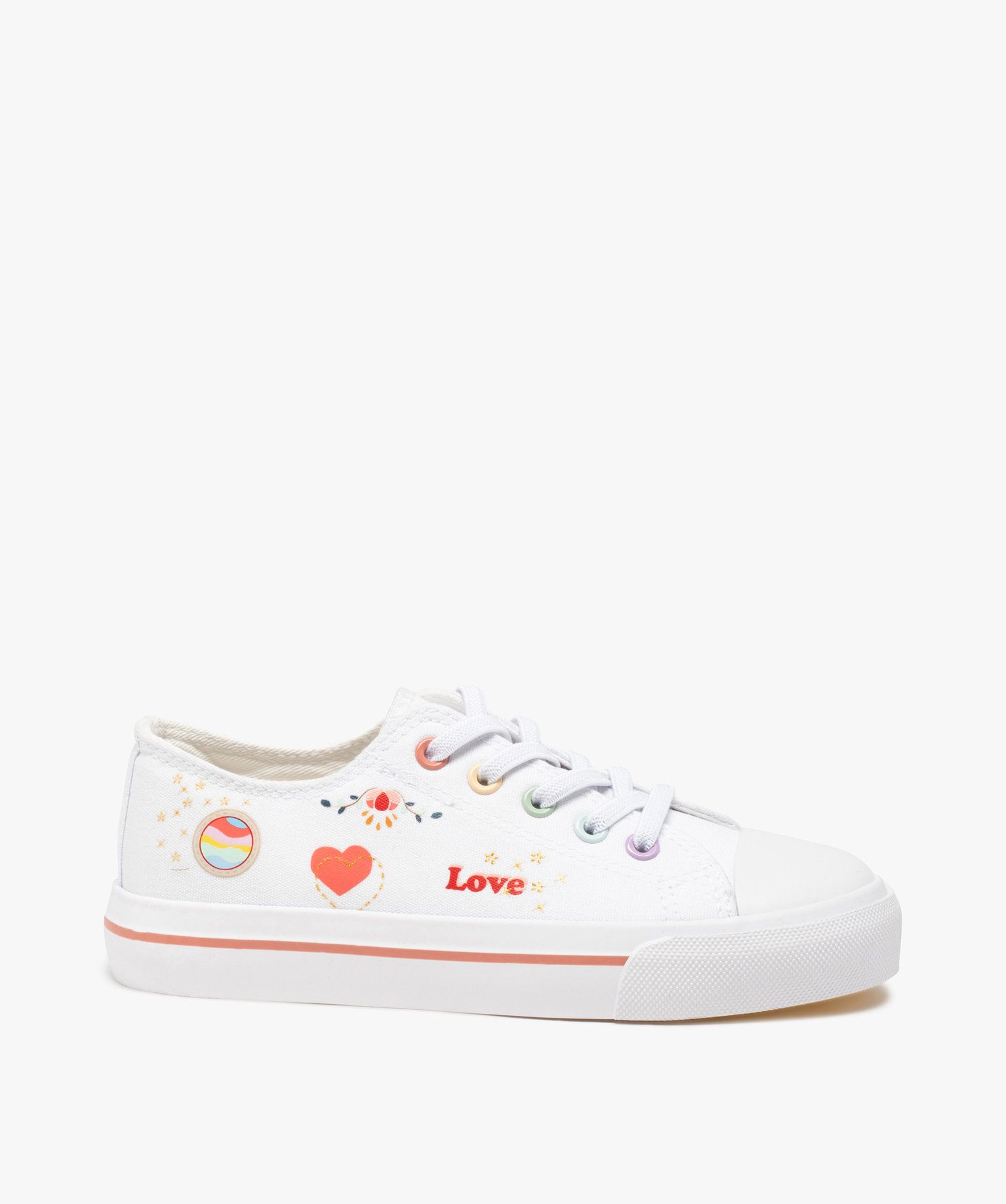 baskets fille en toile avec graffitis et lacets elastiques blanc
