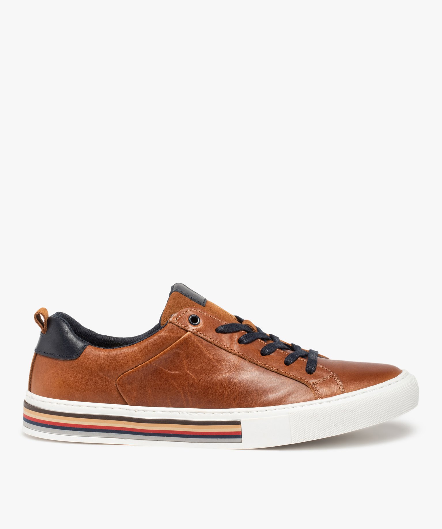 baskets homme dessus cuir a lacets - taneo orange