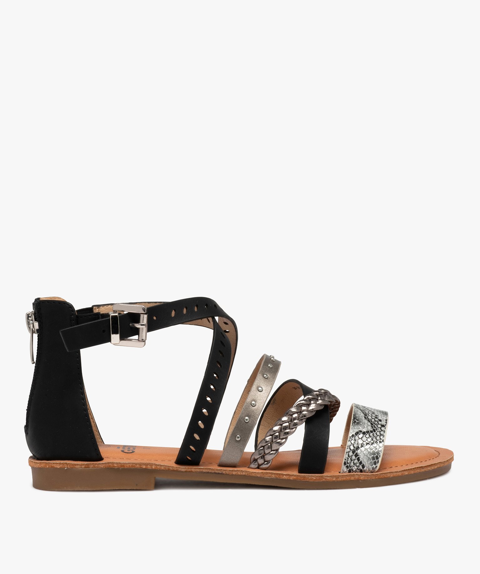 sandales femme a talon ferme et brides fantaisie noir sandales