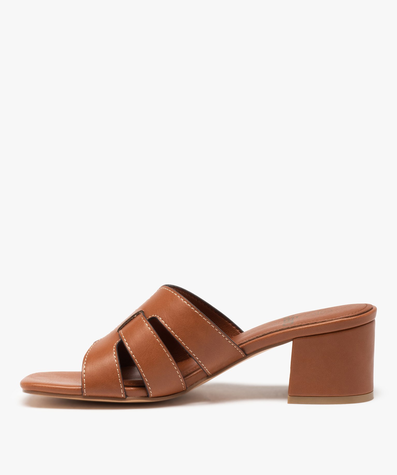 mules femme unies a talon carre marron standard sandales a talon femme GEMO