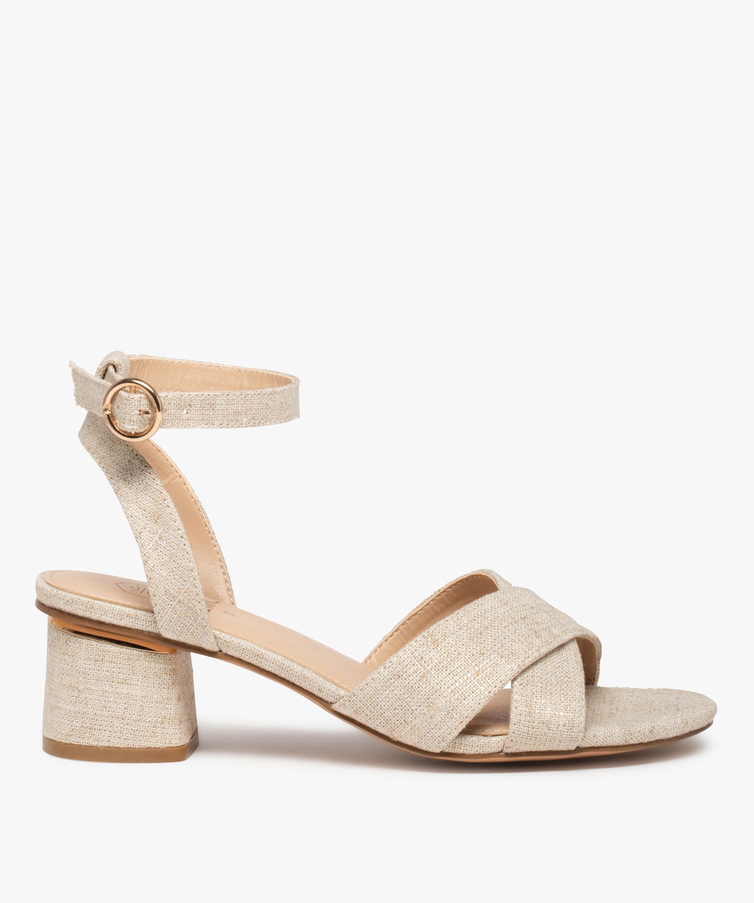 sandales femme a talon metallise et brides toile beige standard sandales a talon femme GEMO