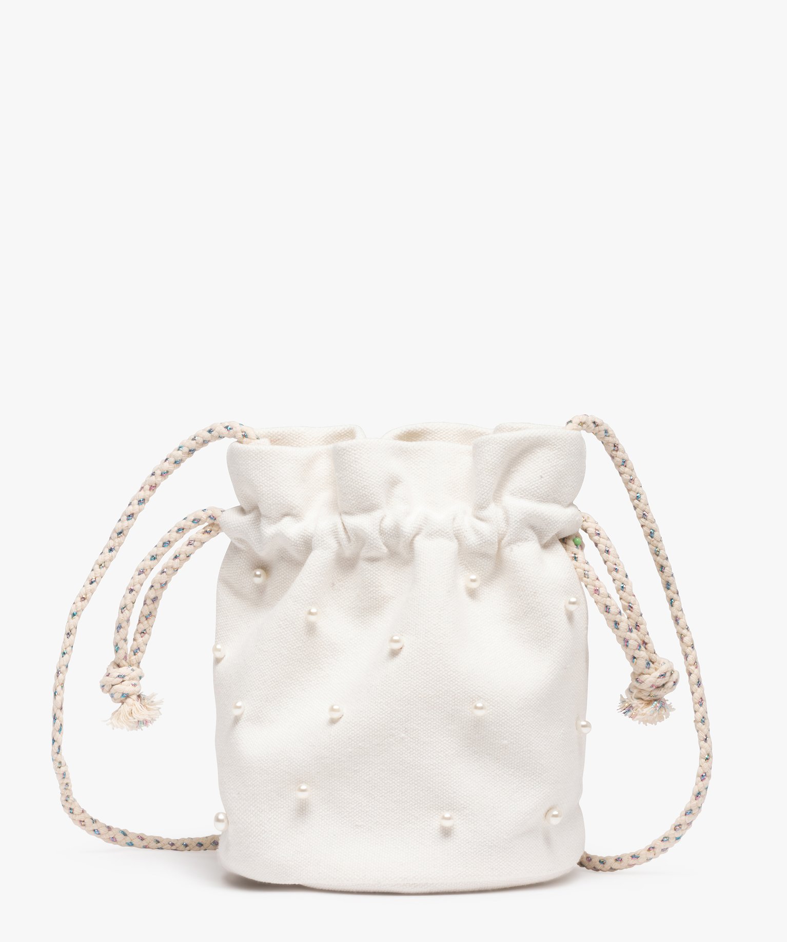 sac seau fille en tissu decore et de perles beige sacs et cartables promos GEMO