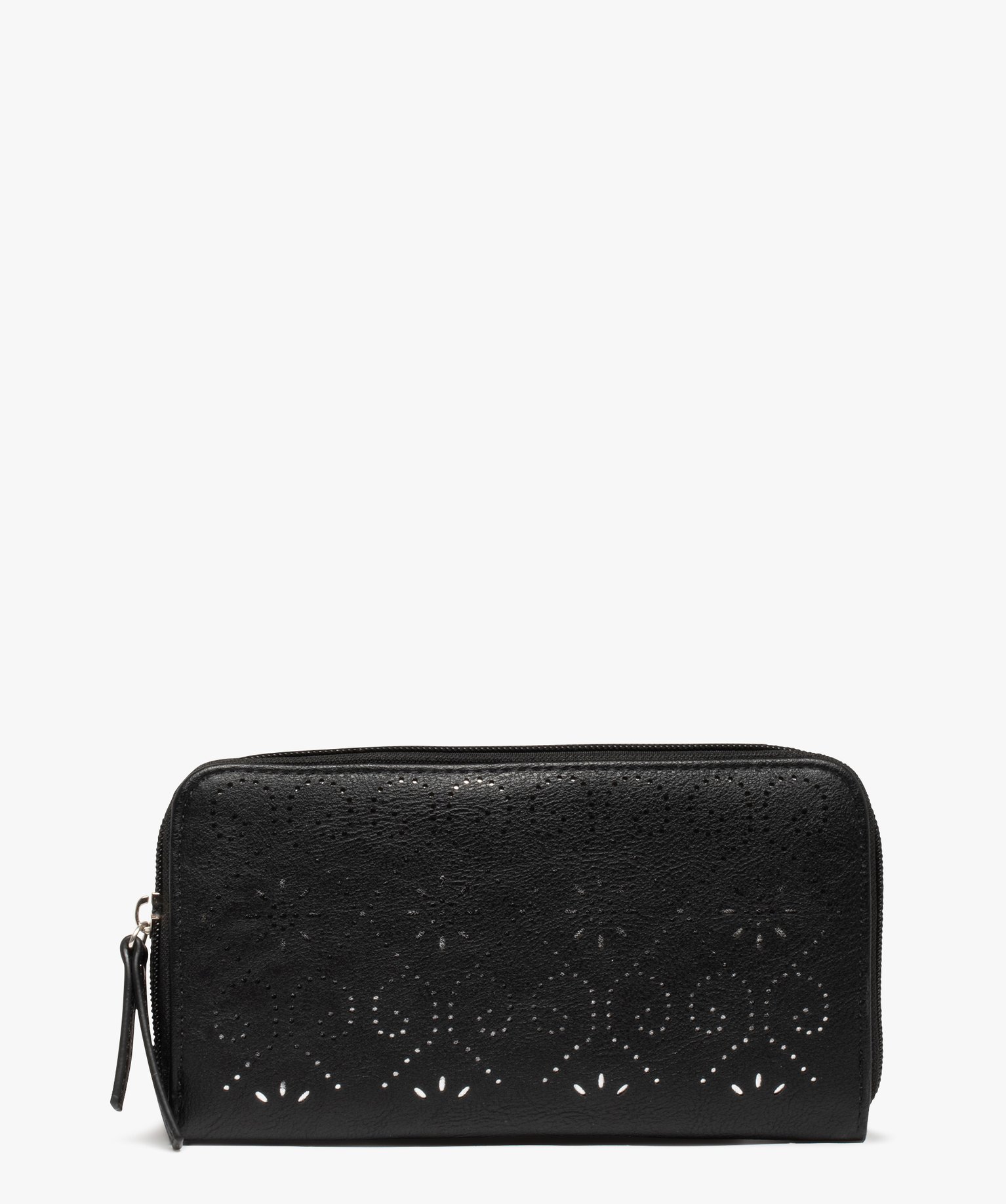 portefeuille femme zippe avec motif ajoure noir porte-monnaie et portefeuilles